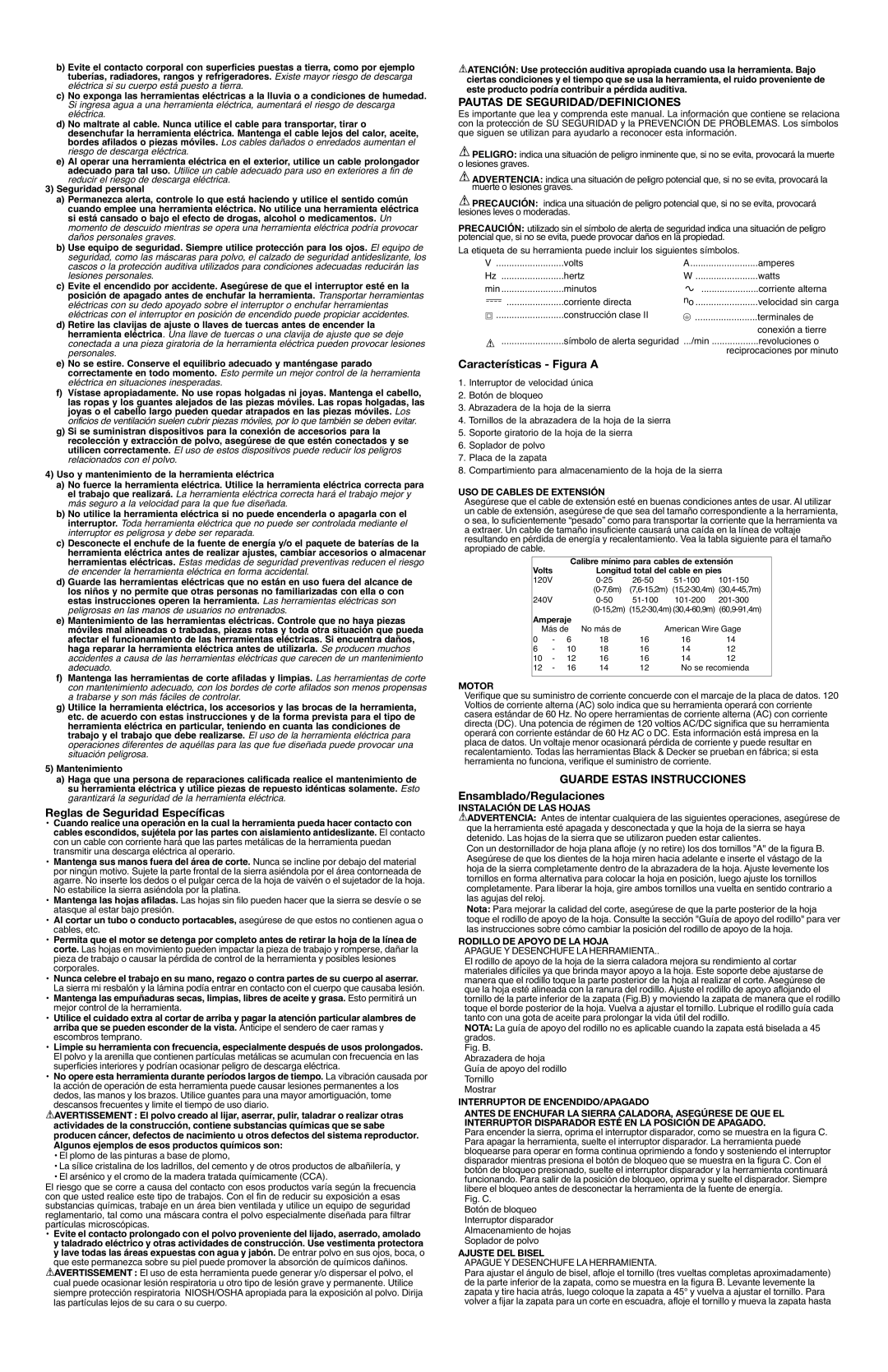 Black & Decker 7662 Reglas de Seguridad Específicas, Pautas DE SEGURIDAD/DEFINICIONES, Características Figura a 