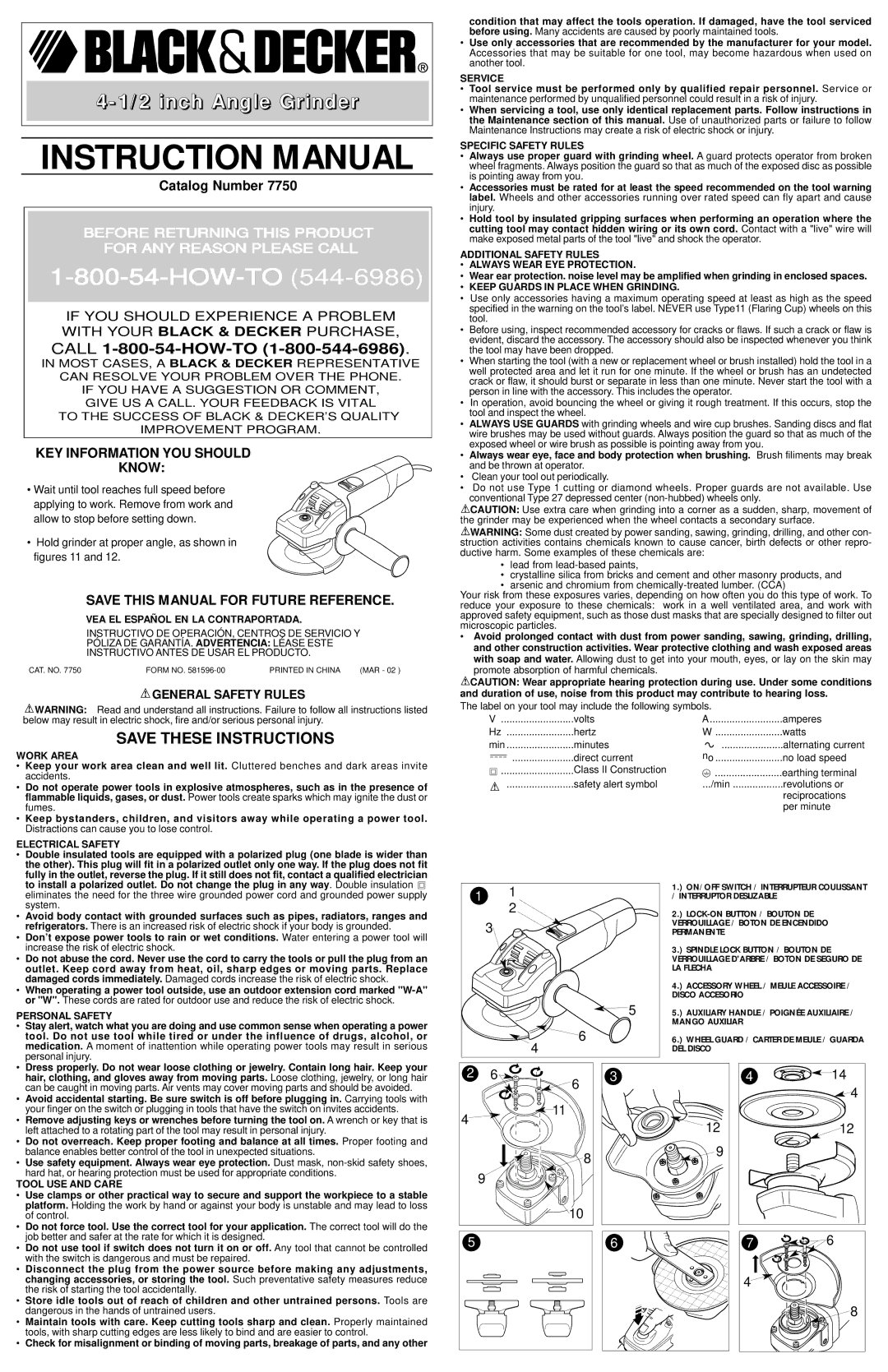 Black & Decker 7750 instruction manual VEA EL Español EN LA Contraportada, Work Area, Electrical Safety, Personal Safety 