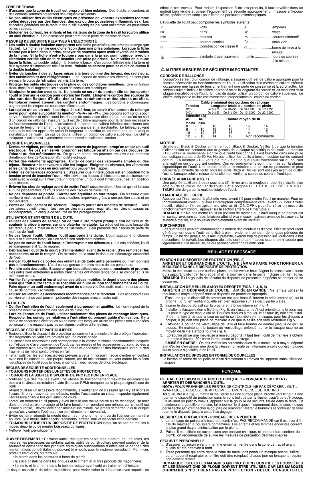 Black & Decker 7750 Zone DE Travail, Mesures DE Sécurité Relatives À Lélectricité, Sécurité Personnelle, Entretien, Moteur 