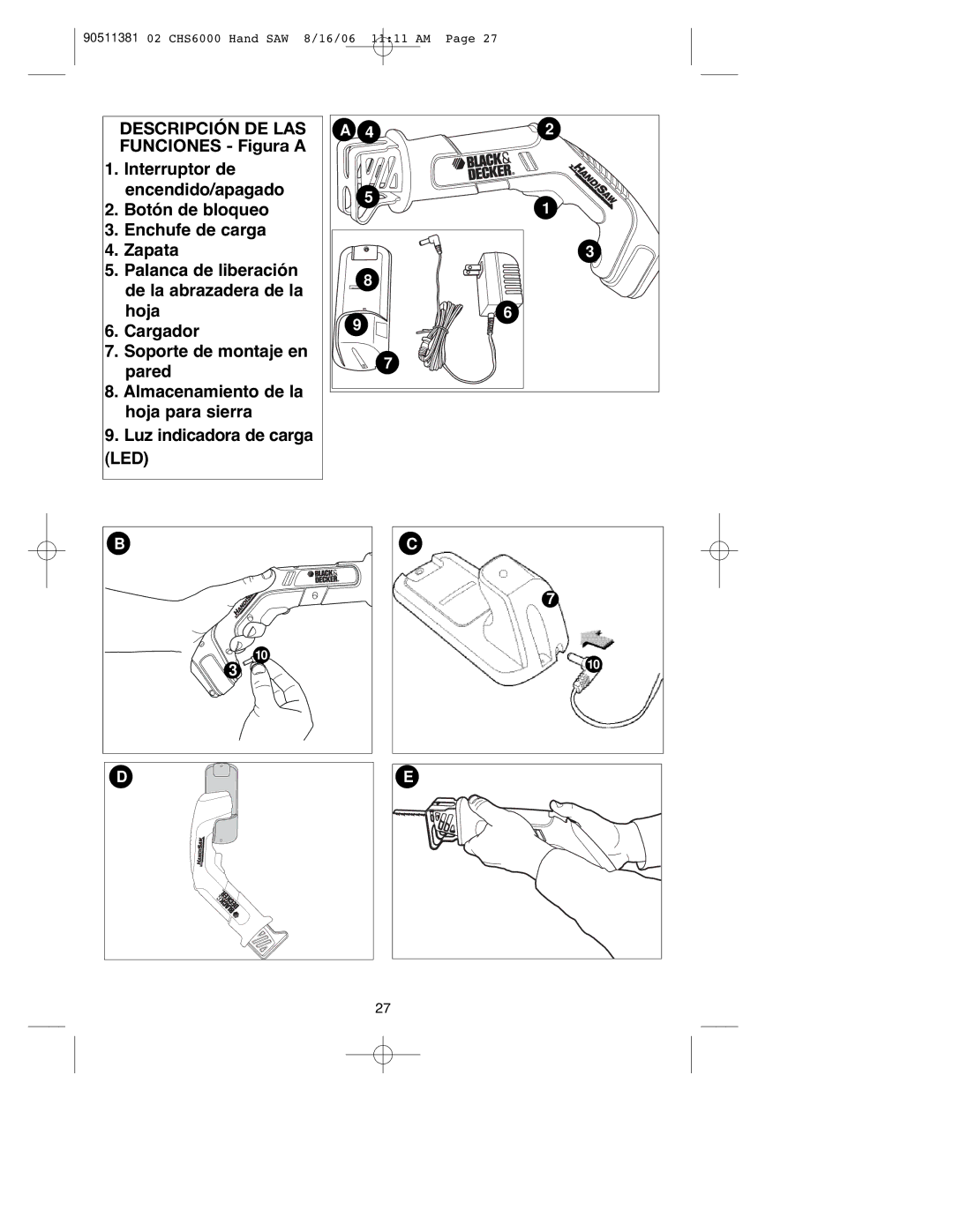 Black & Decker CHS6000, 90504595 instruction manual Descripción DE LAS 