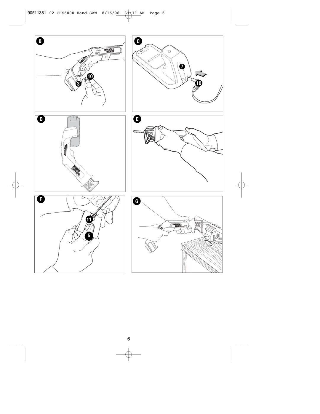 Black & Decker 90504595 instruction manual 99051138104595 02 CHS6000 Hand SAW 8/16/06 1111 AM 