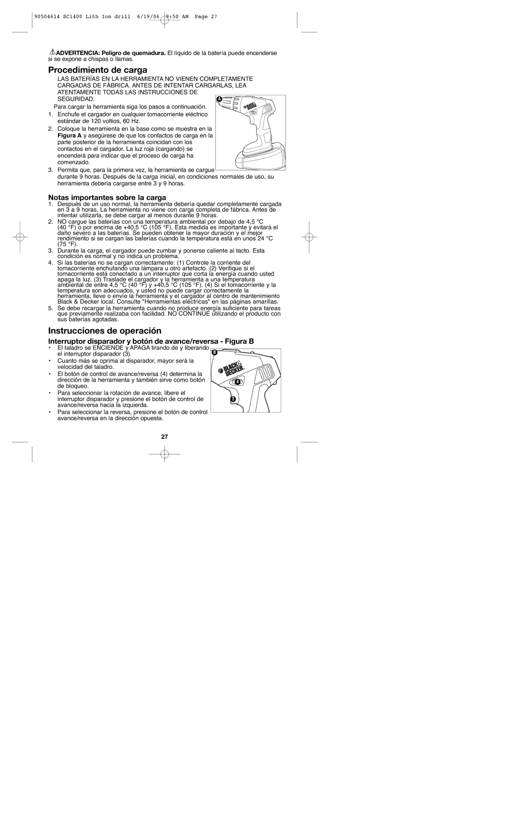 Black & Decker 90504614 Procedimiento de carga, Instrucciones de operación, Notas importantes sobre la carga 