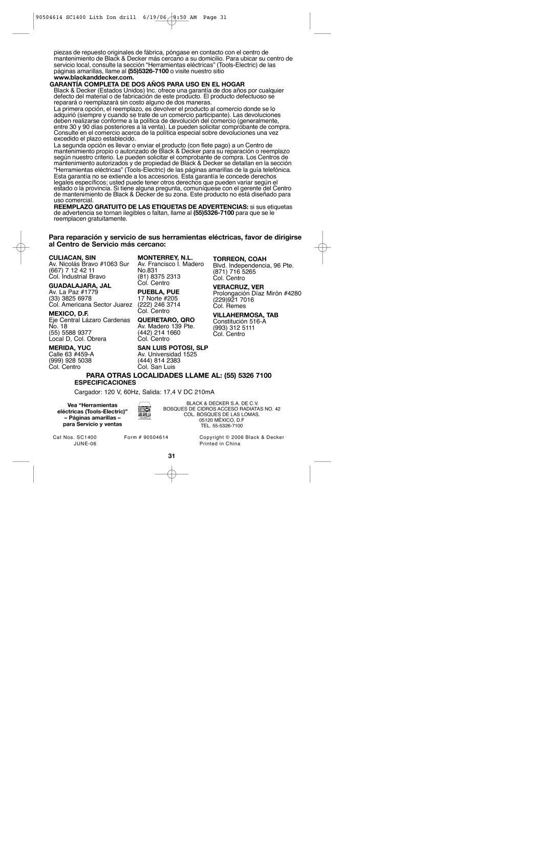 Black & Decker 90504614 Garantía Completa DE DOS Años Para USO EN EL Hogar, Culiacan, Sin Monterrey, N.L, Guadalajara, Jal 