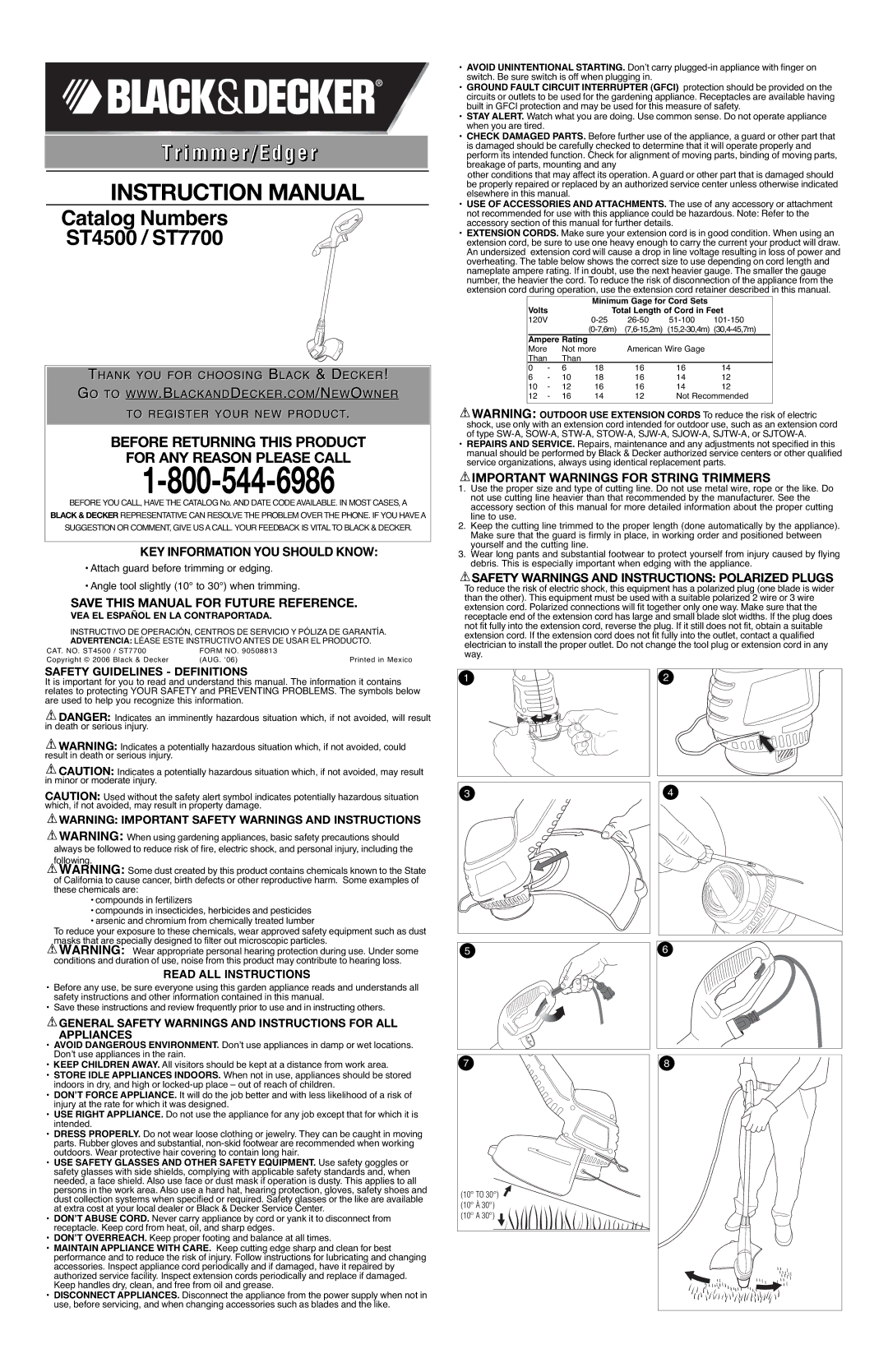 Black & Decker 90508813 instruction manual Save this Manual for Future Reference, Important Warnings for String Trimmers 