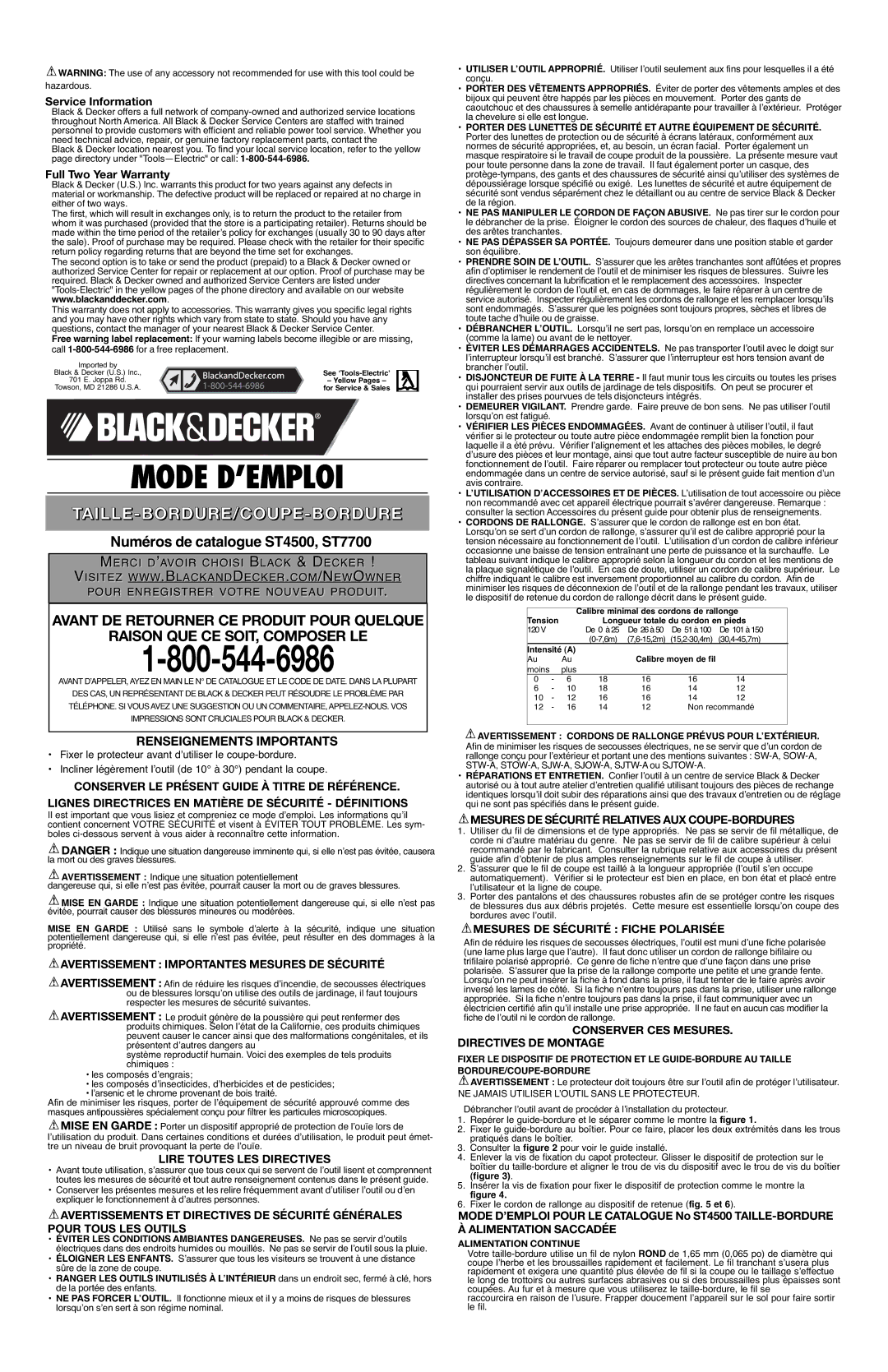 Black & Decker 90508813 instruction manual Renseignements Importants 