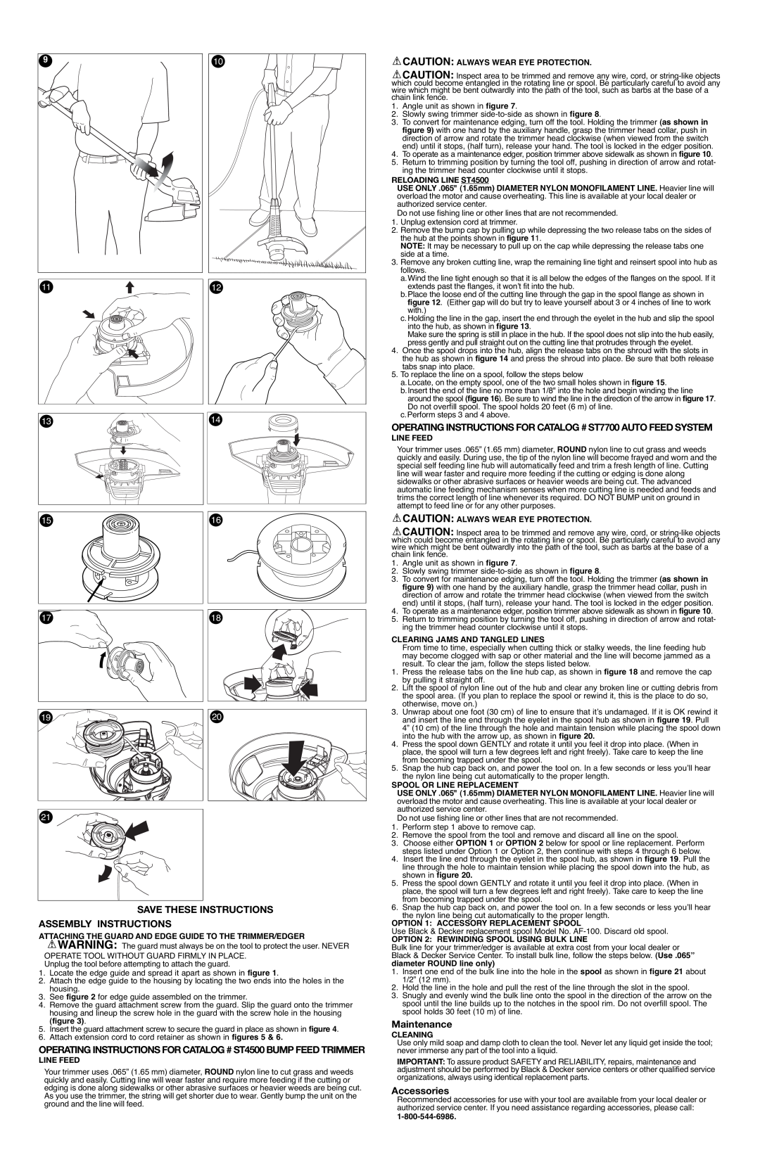 Black & Decker 90508813 Save These Instructions Assembly Instructions, Maintenance, Accessories, RELOADING LINE ST4500 