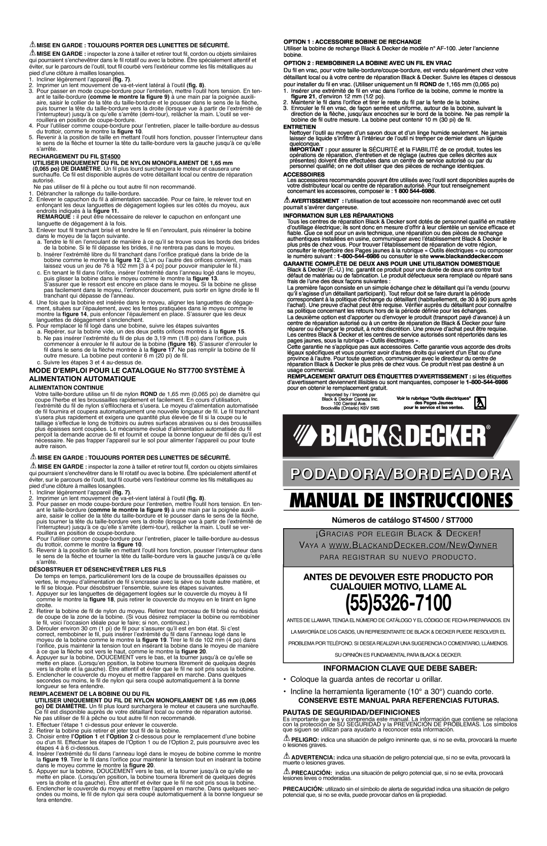 Black & Decker 90508813 555326-7100, Antes De Devolver Este Producto Por, Cualquier Motivo, Llame Al, Podadora/Bordeadora 