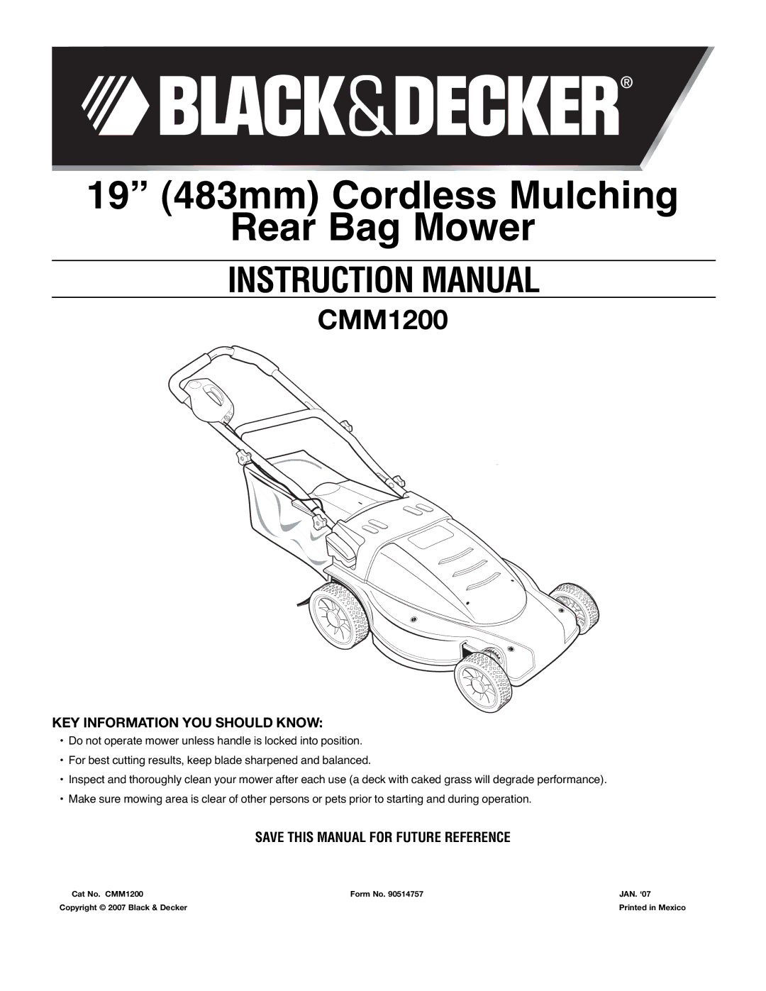 Black & Decker 90514757 instruction manual KEY Information YOU should Know, Save this Manual for Future Reference 