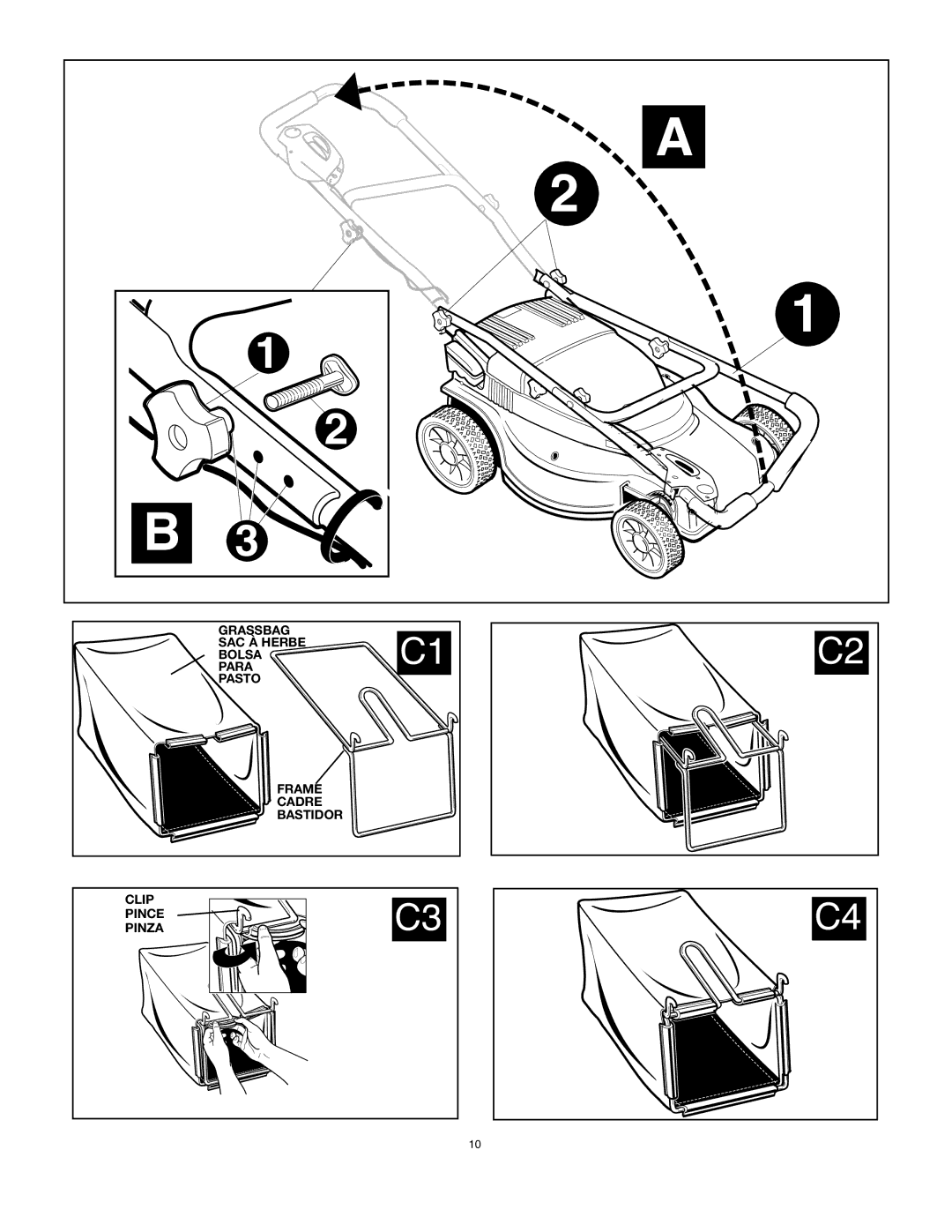 Black & Decker 90514757 instruction manual Grassbag SAC À Herbe C1 Bolsa Para Pasto Frame, Clip 