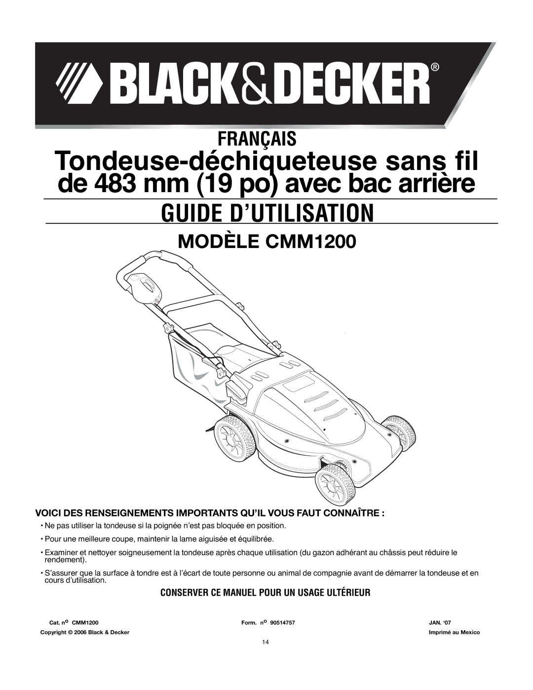 Black & Decker 90514757 instruction manual Guide D’UTILISATION, Conserver CE Manuel Pour UN Usage Ultérieur 