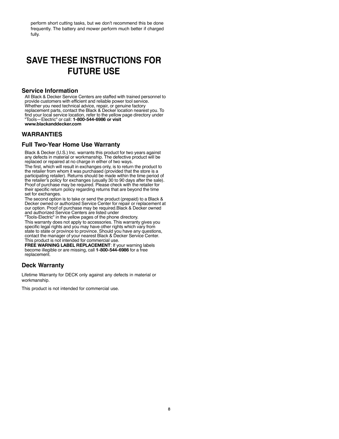 Black & Decker 90514757 instruction manual Save These Instructions for Future USE, Warranties 