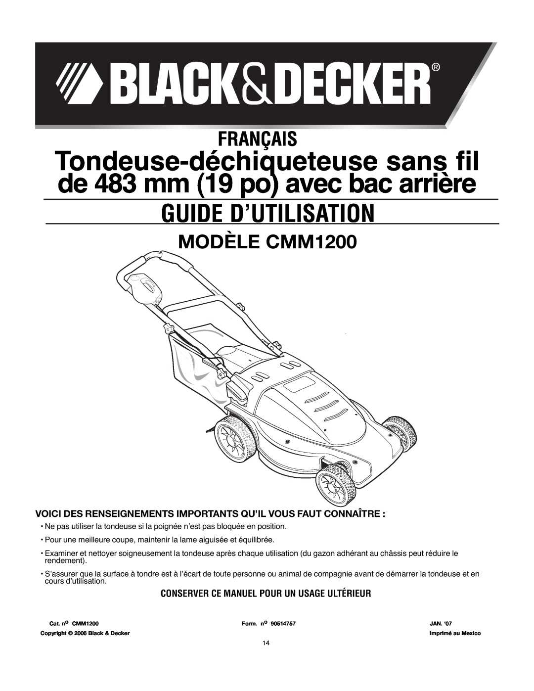 Black & Decker 90514757 Guide D’Utilisation, MODÈLE CMM1200, Conserver Ce Manuel Pour Un Usage Ultérieur, Français 