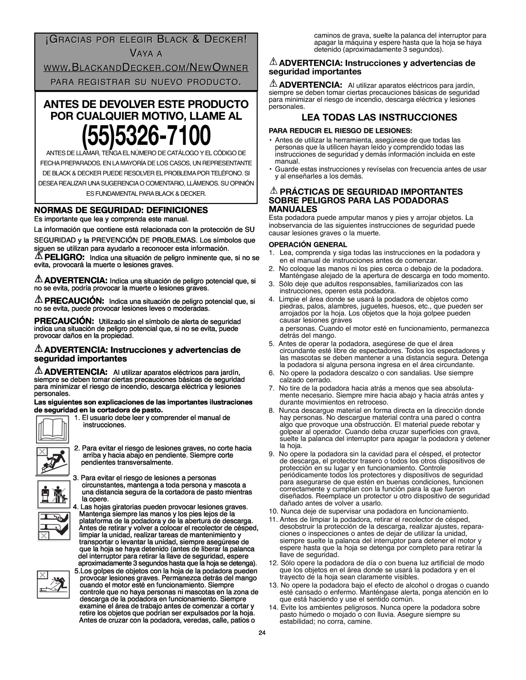 Black & Decker 90514757 instruction manual Lea Todas Las Instrucciones, Normas De Seguridad Definiciones, 555326-7100 
