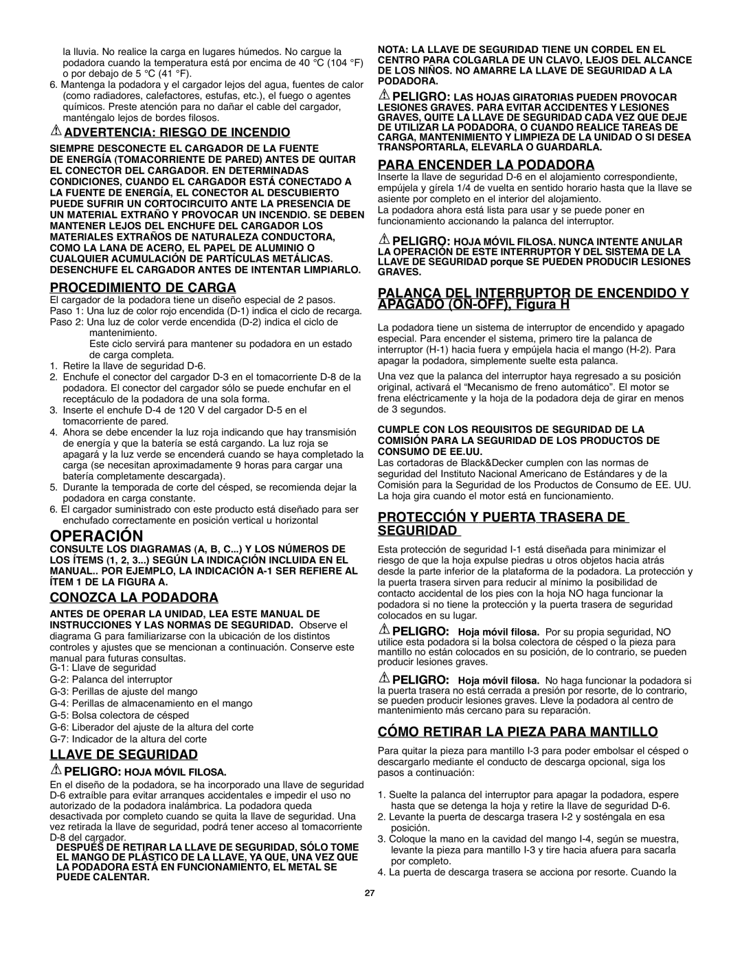 Black & Decker 90514757 instruction manual Operación, Procedimiento De Carga, Conozca La Podadora, Llave De Seguridad 