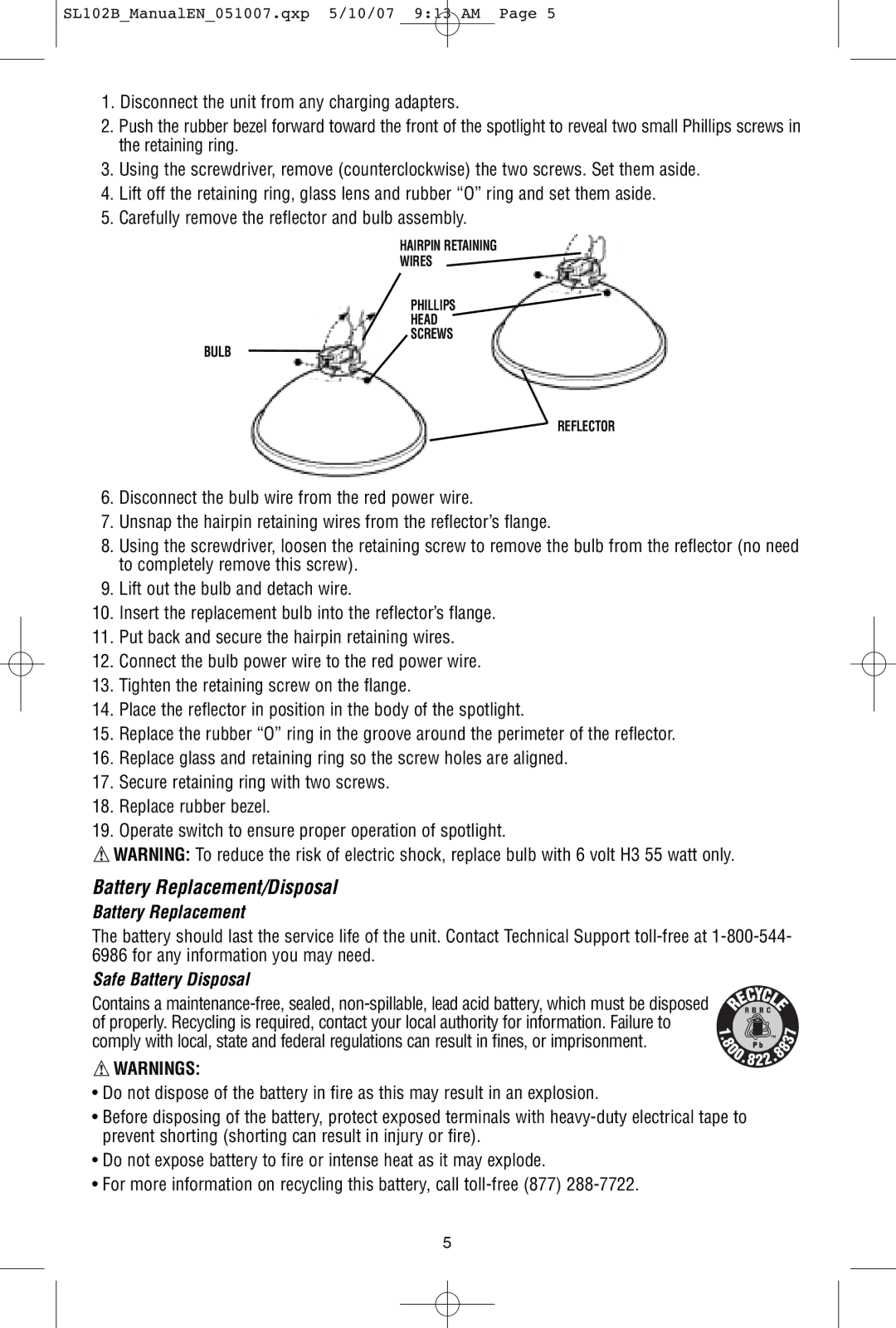 Black & Decker 90515795, V-1 Million instruction manual Battery Replacement/Disposal 