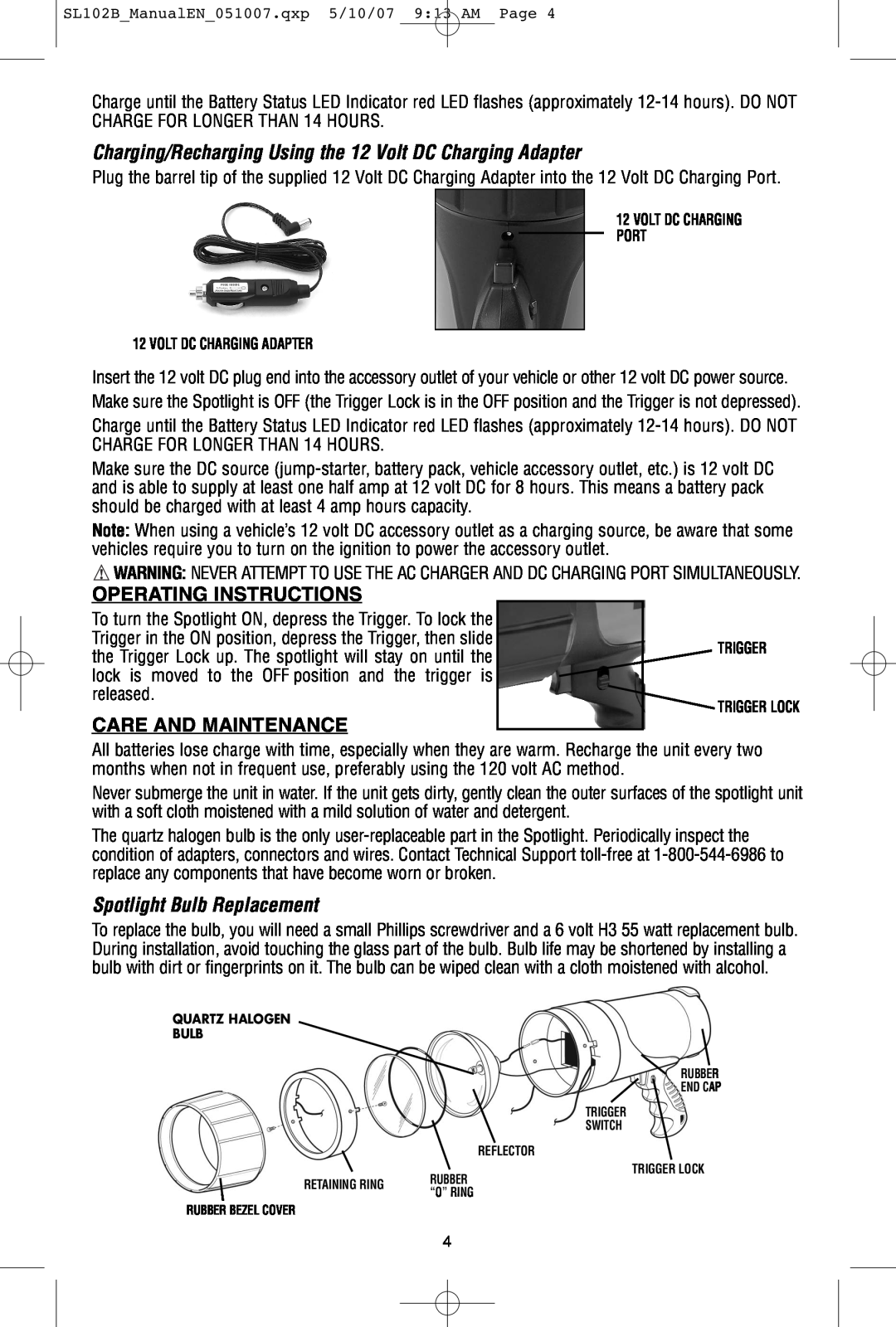 Black & Decker V-1 Million, 90515795 Charging/Recharging Using the 12 Volt DC Charging Adapter, Operating Instructions 