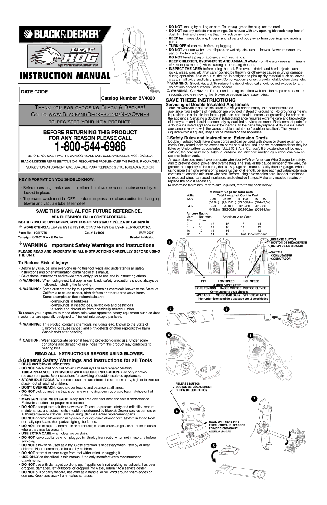 Black & Decker 90517736 instruction manual To Reduce Risk of Injury, Servicing of Double Insulated Appliances 