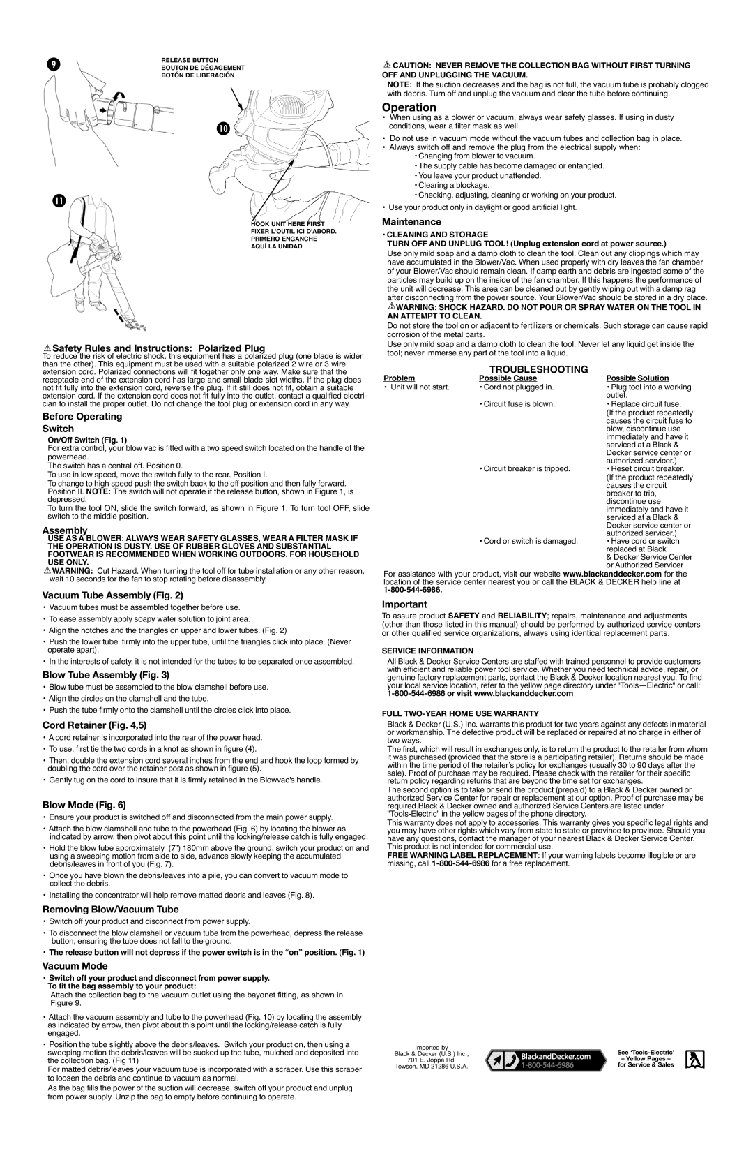 Black & Decker 90517736 Safety Rules and Instructions Polarized Plug, Before Operating Switch, Assembly, Cord Retainer ,5 