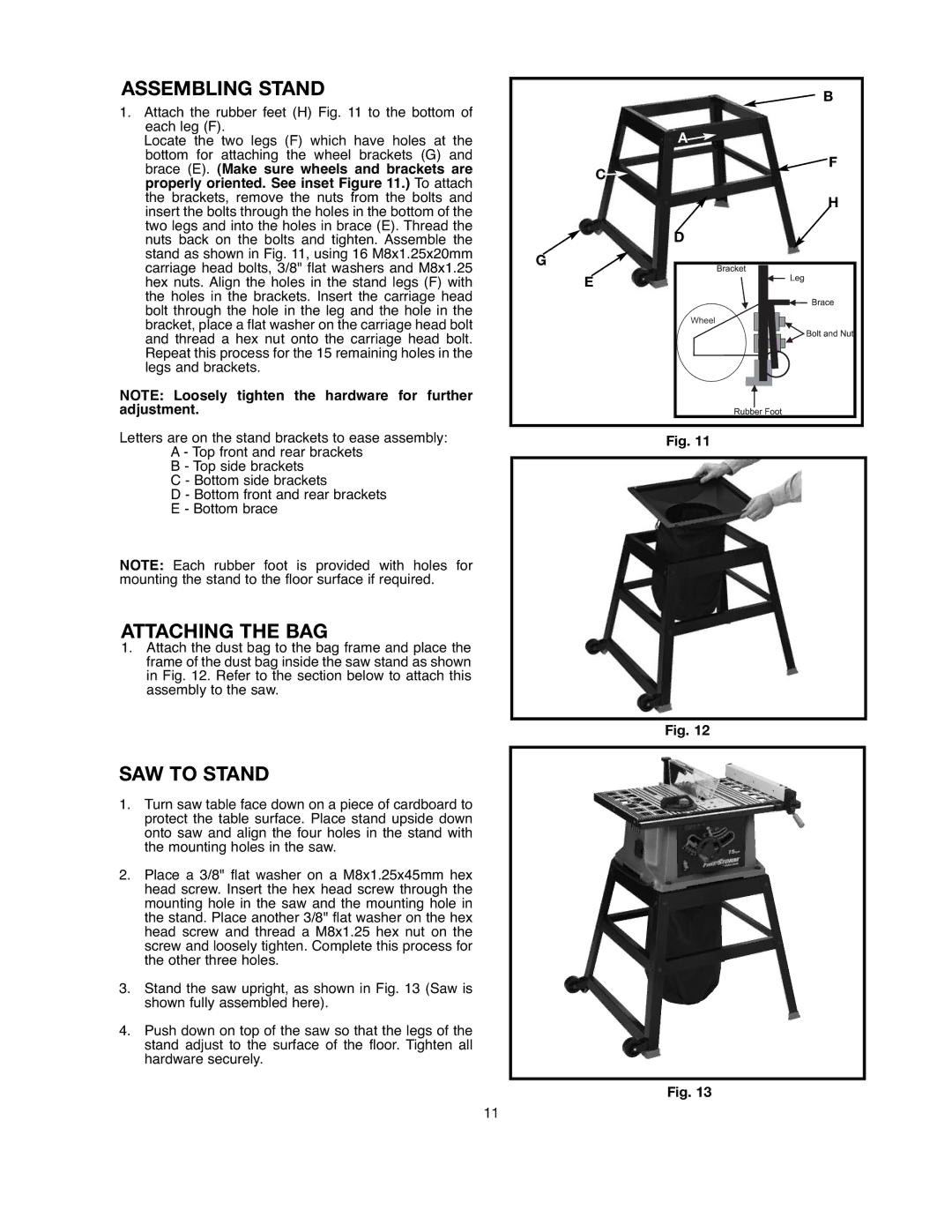 Black & Decker 90521029 instruction manual Assembling Stand, Attaching the BAG, SAW to Stand 