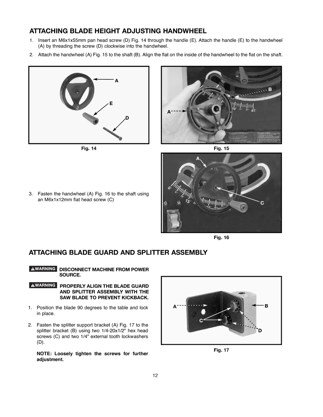 Black & Decker 90521029 Attaching Blade Height Adjusting Handwheel, Attaching Blade Guard and Splitter Assembly 