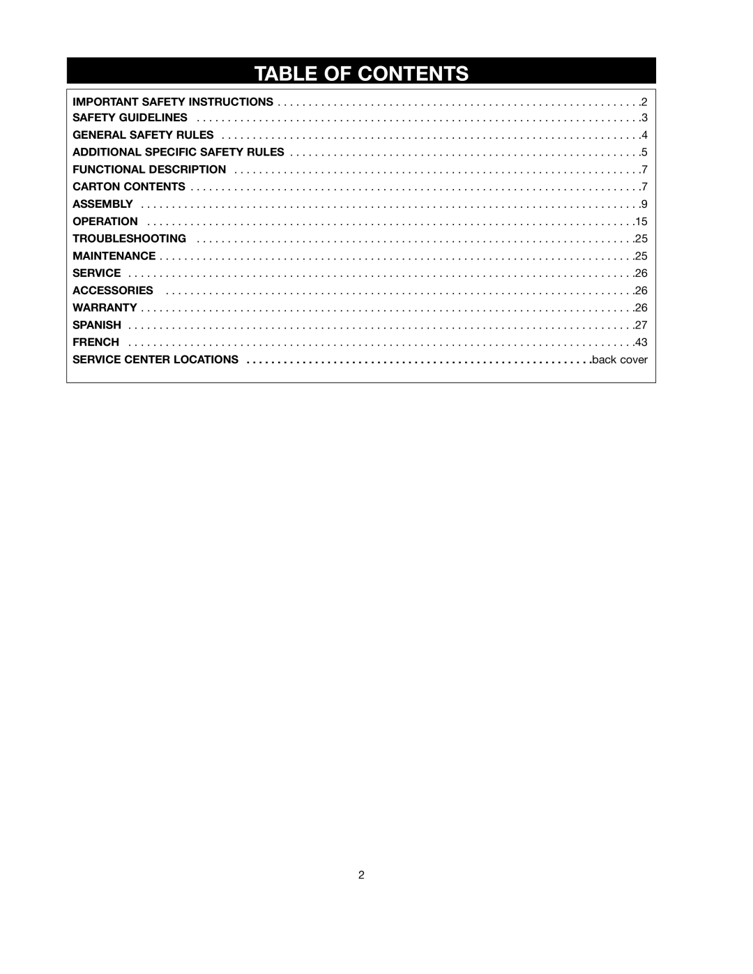 Black & Decker 90521029 instruction manual Table of Contents 