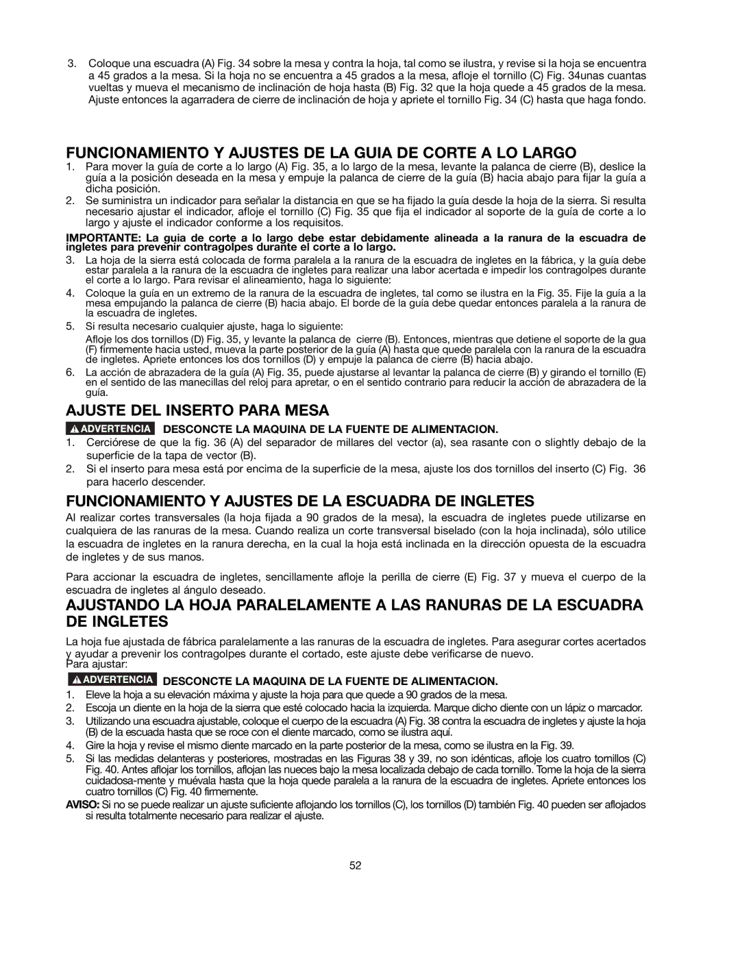 Black & Decker 90521029 Funcionamiento Y Ajustes DE LA Guia DE Corte a LO Largo, Ajuste DEL Inserto Para Mesa 