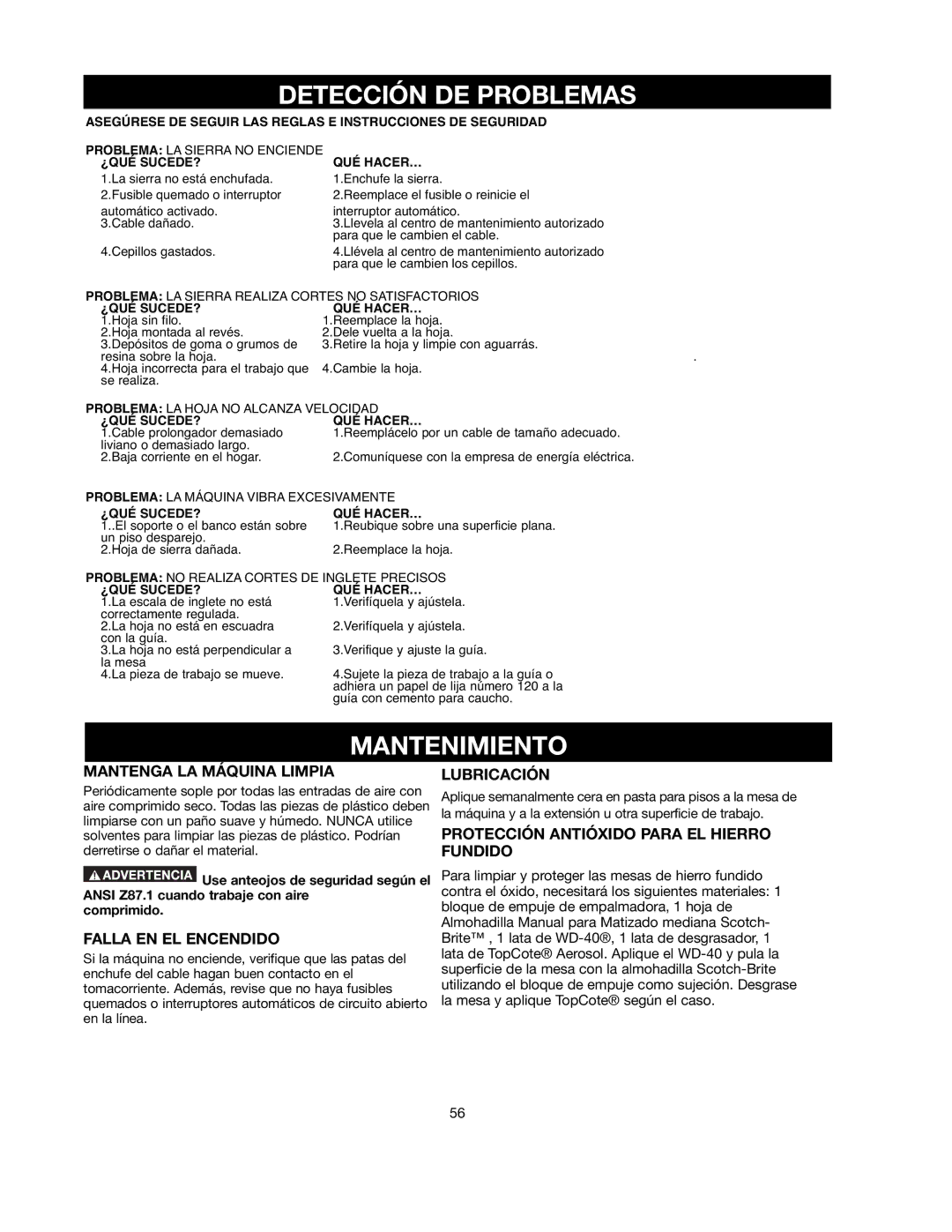 Black & Decker 90521029 instruction manual Detección DE Problemas, Mantenga LA Máquina Limpia, Falla EN EL Encendido 