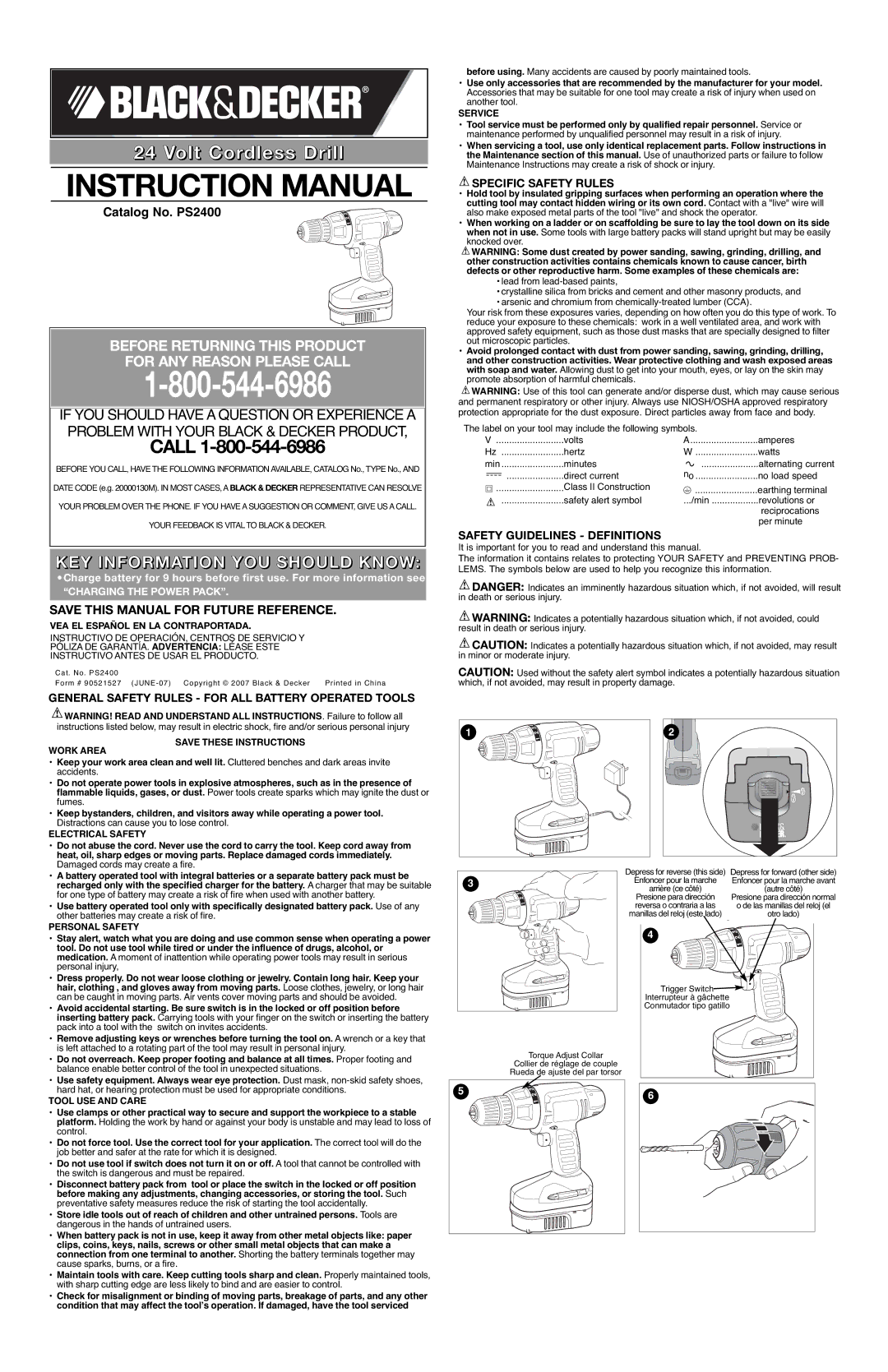 Black & Decker 90521527 instruction manual KEY Information YOU should Know, Specific Safety Rules 