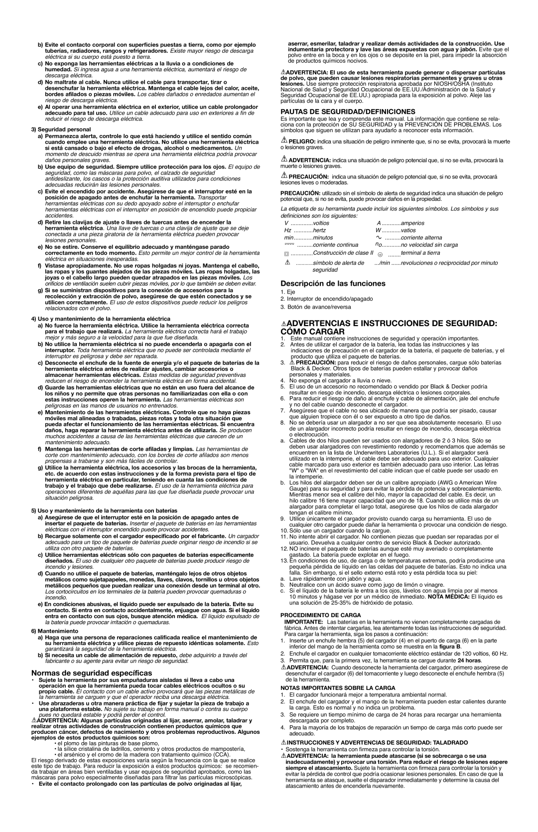 Black & Decker 90521837 Advertencias E Instrucciones DE Seguridad Cómo Cargar, Pautas DE SEGURIDAD/DEFINICIONES 