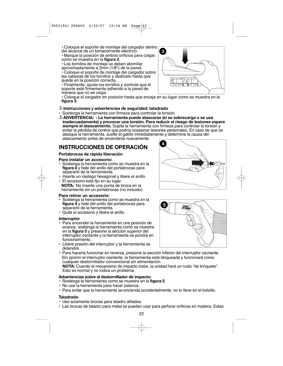 Black & Decker 90521841, FSD600 instruction manual Instrucciones DE Operación 