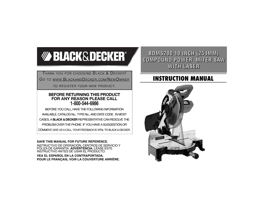 Black & Decker 90528012 instruction manual Before Returning this Product for ANY Reason Please Call 