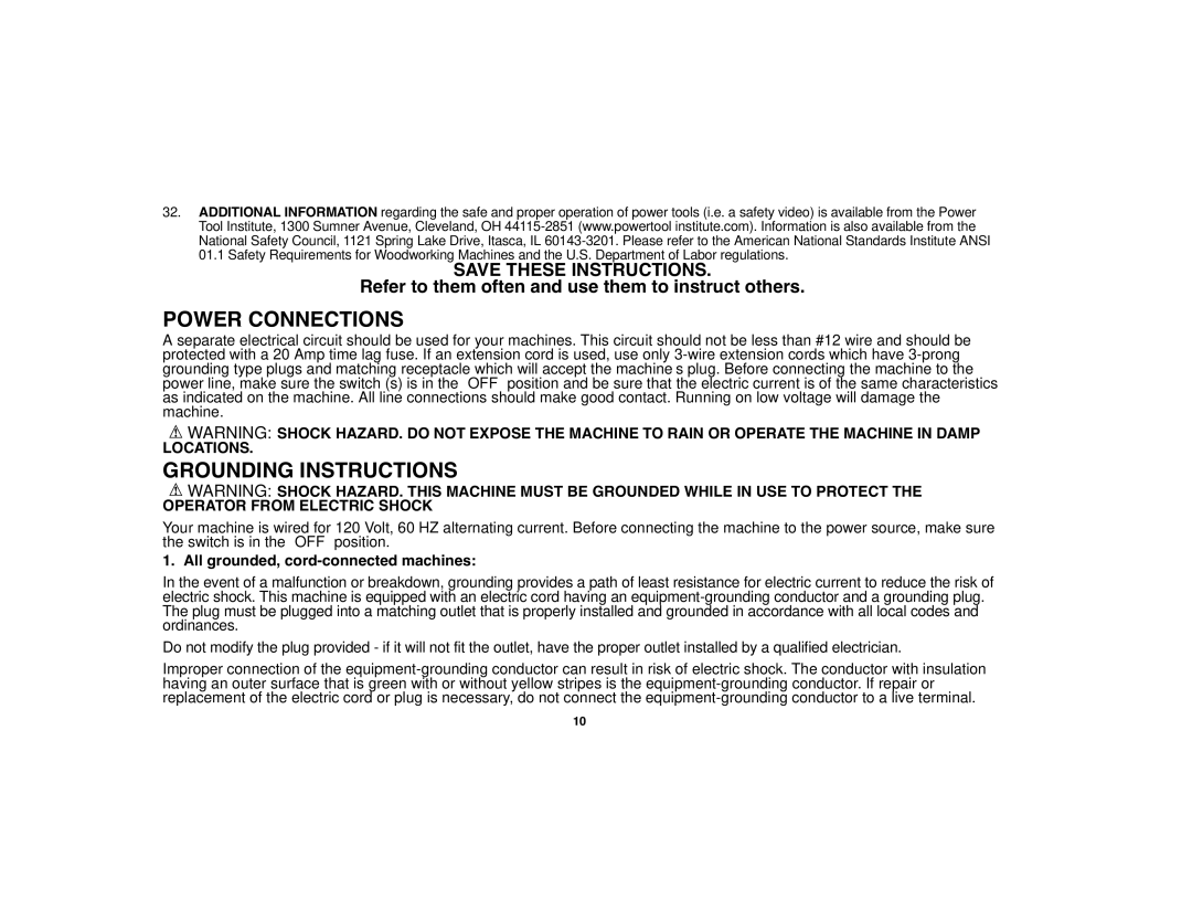 Black & Decker 90528012 instruction manual Power Connections, Grounding Instructions 