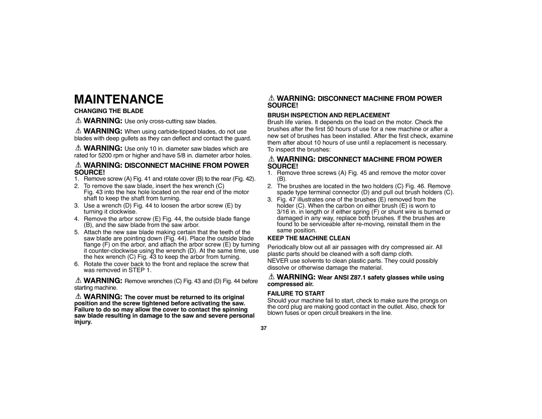 Black & Decker 90528012 Maintenance, Changing the Blade, Brush Inspection and Replacement, Keep the Machine Clean 