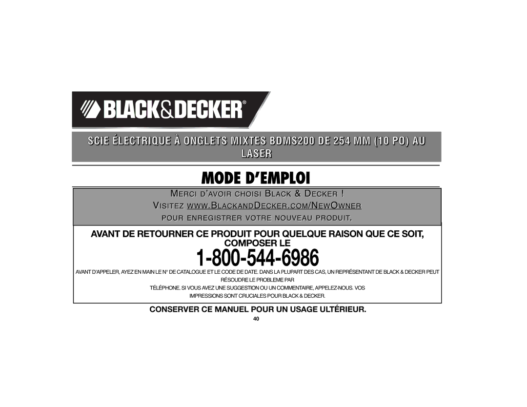 Black & Decker 90528012 instruction manual Mode D’EMPLOI 