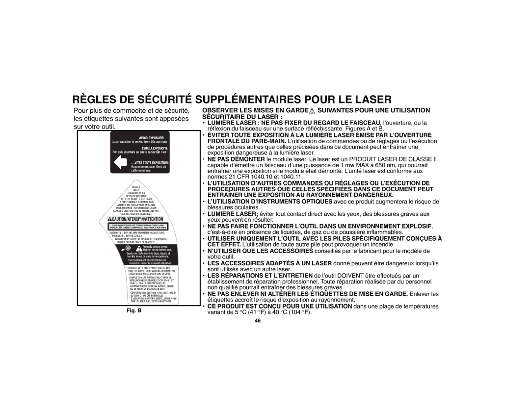 Black & Decker 90528012 instruction manual Règles DE Sécurité Supplémentaires Pour LE Laser 