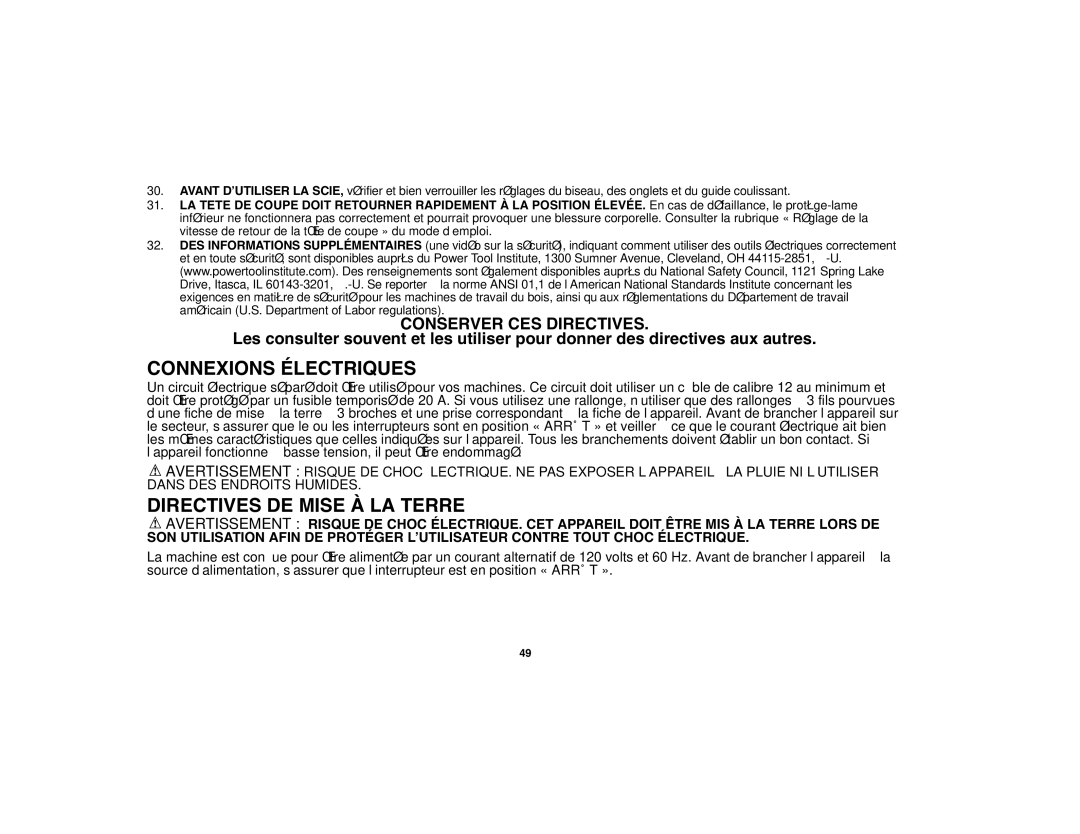 Black & Decker 90528012 instruction manual Connexions Électriques, Directives DE Mise À LA Terre 