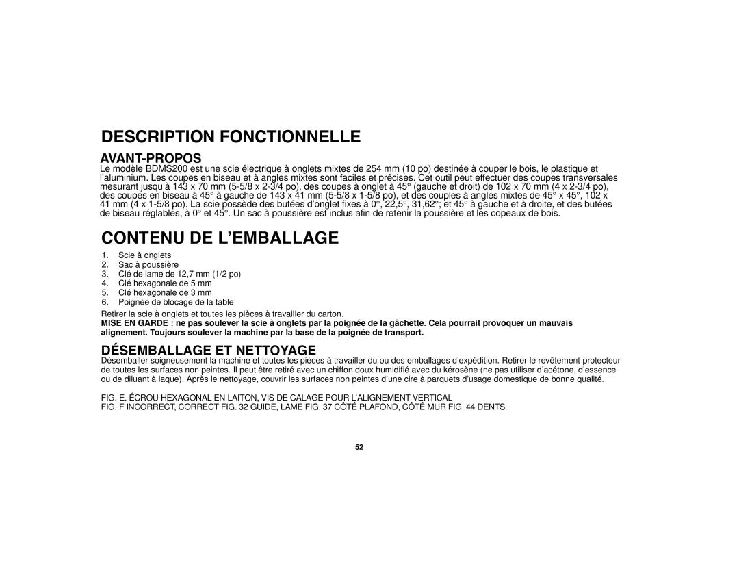 Black & Decker 90528012 Description Fonctionnelle, Contenu DE L’EMBALLAGE, Avant-Propos, Désemballage ET Nettoyage 