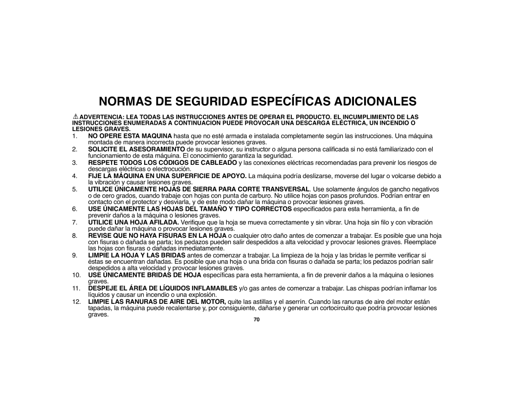 Black & Decker 90528012 instruction manual Normas DE Seguridad Específicas Adicionales 