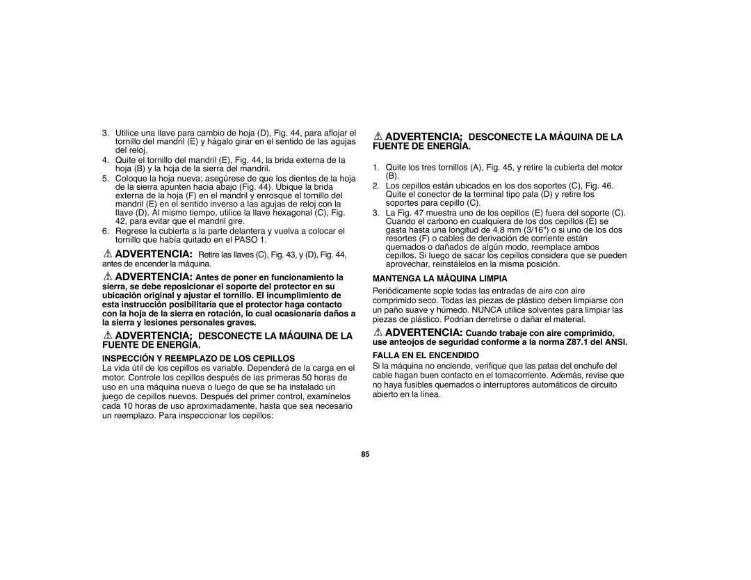 Black & Decker 90528012 Inspección Y Reemplazo DE LOS Cepillos, Mantenga LA Máquina Limpia, Falla EN EL Encendido 