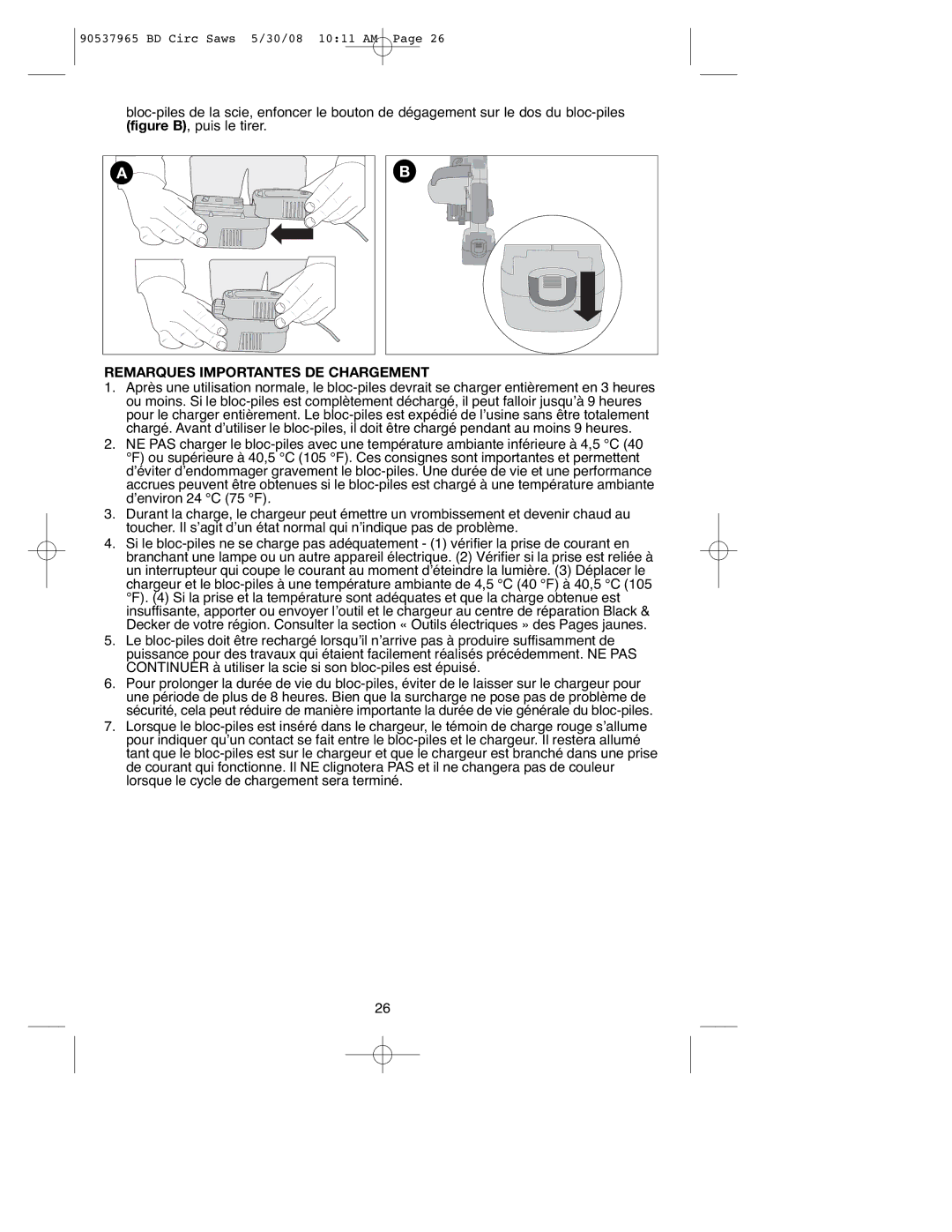 Black & Decker BDCS1807, 90537965, BDCS1806, BDCSL1806, BDCS2406, BDGCS1806 Remarques Importantes DE Chargement 