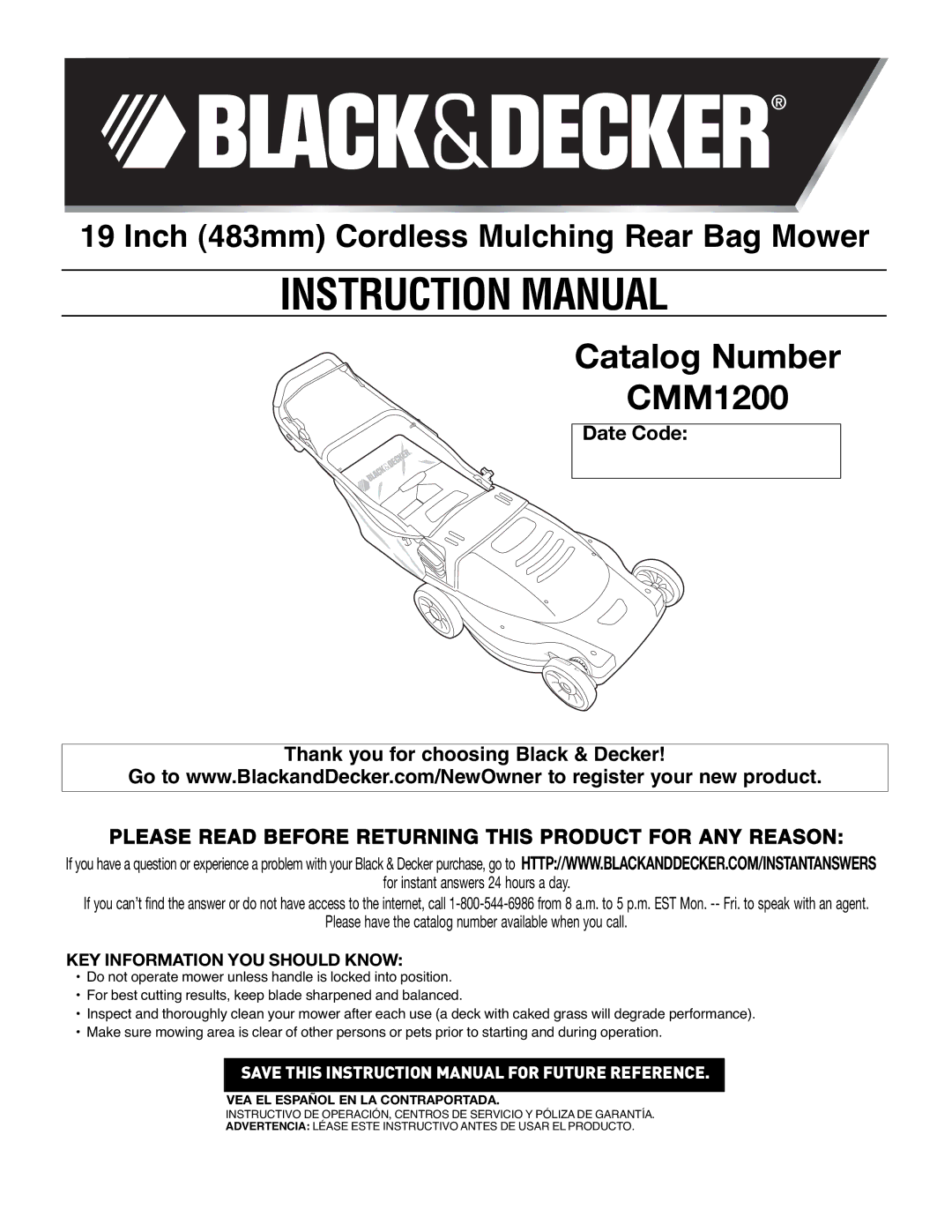 Black & Decker 90541667 instruction manual KEY Information YOU should Know, VEA EL Español EN LA Contraportada 