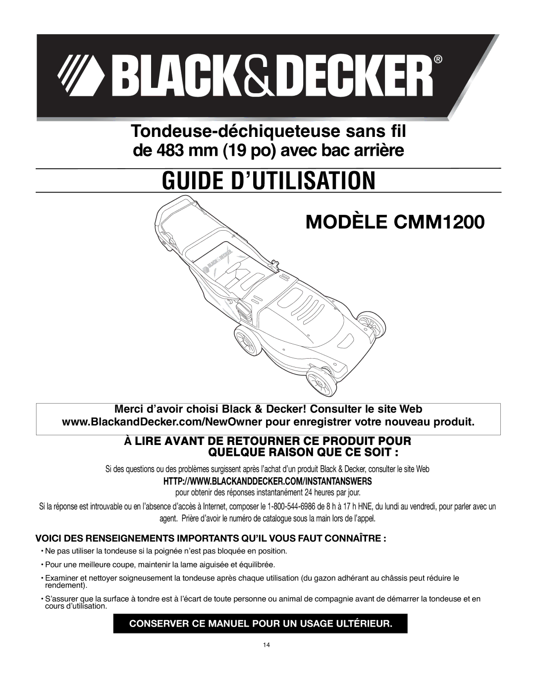 Black & Decker 90541667 instruction manual Guide D’UTILISATION 