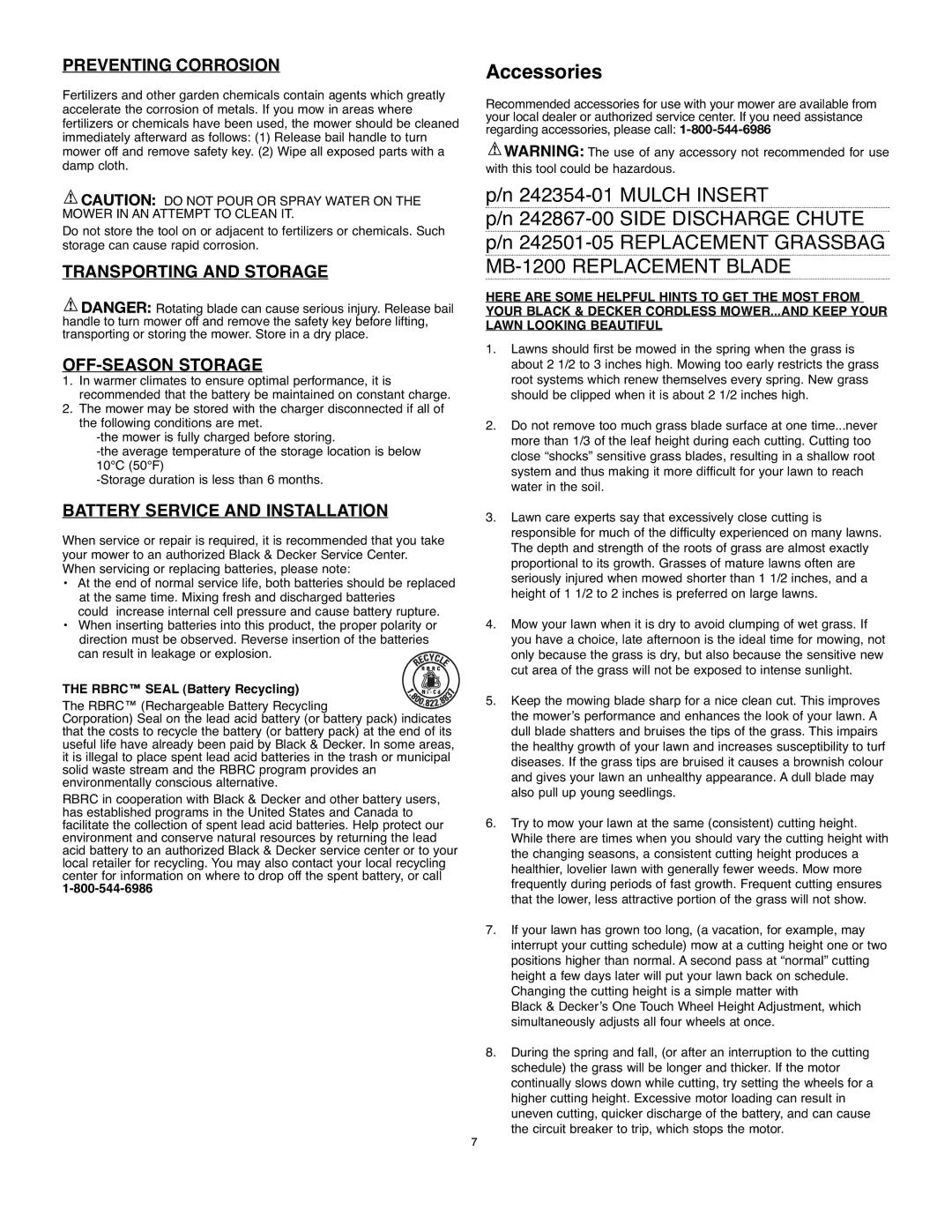 Black & Decker 90541667 instruction manual Preventing Corrosion, Transporting and Storage OFF-SEASON Storage 