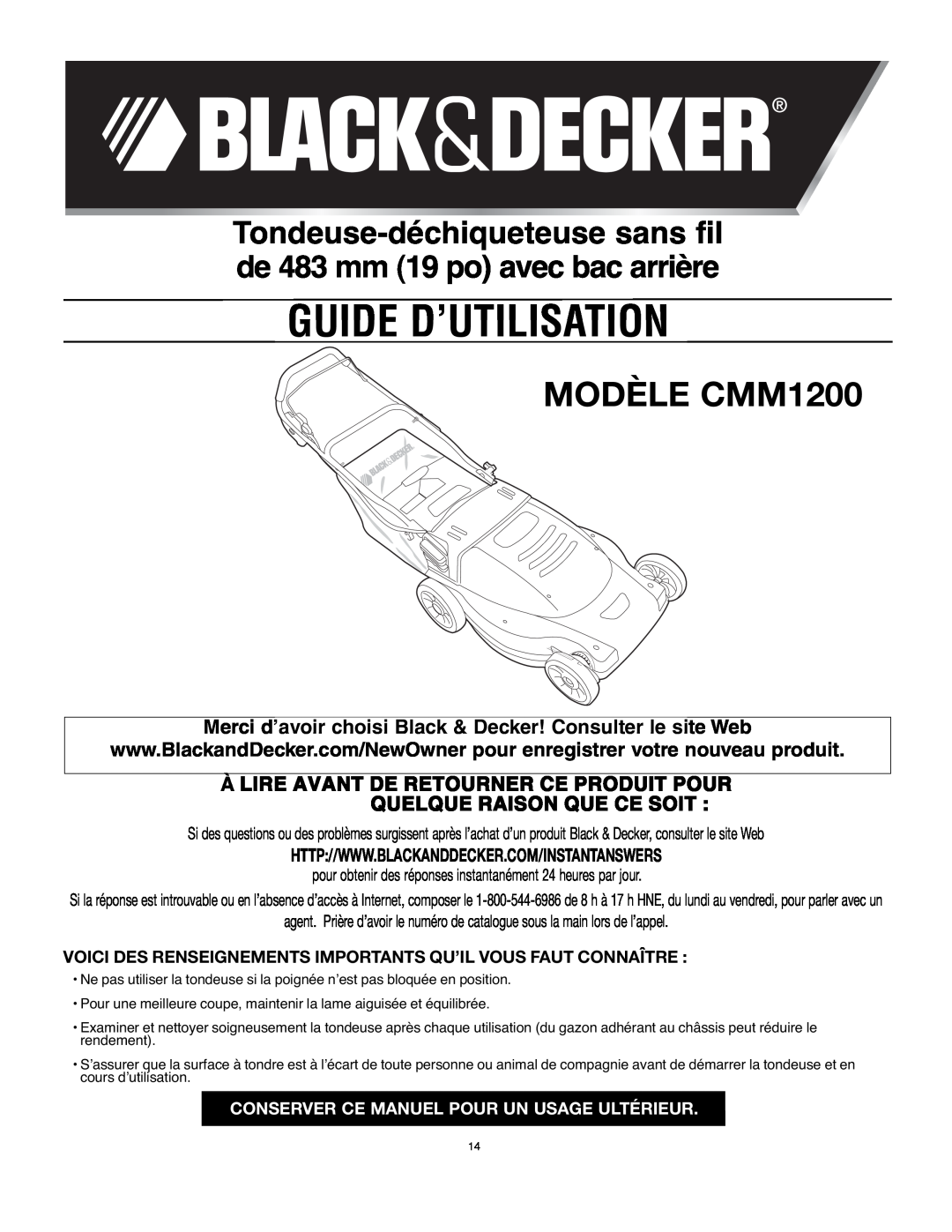Black & Decker 90541667 Guide D’Utilisation, MODÈLE CMM1200, Merci d’avoir choisi Black & Decker! Consulter le site Web 