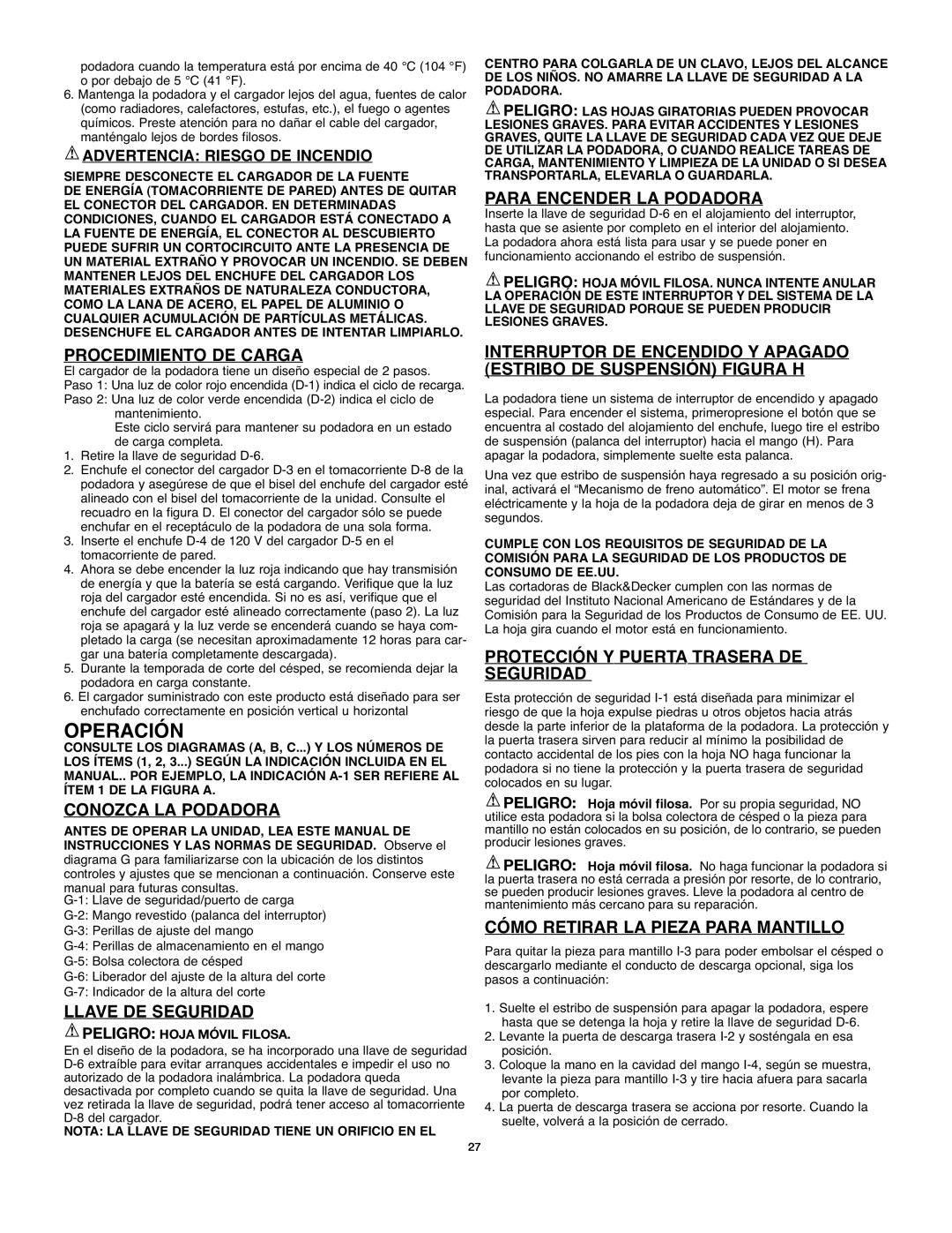 Black & Decker 90541667 instruction manual Operación, Procedimiento De Carga, Conozca La Podadora, Llave De Seguridad 