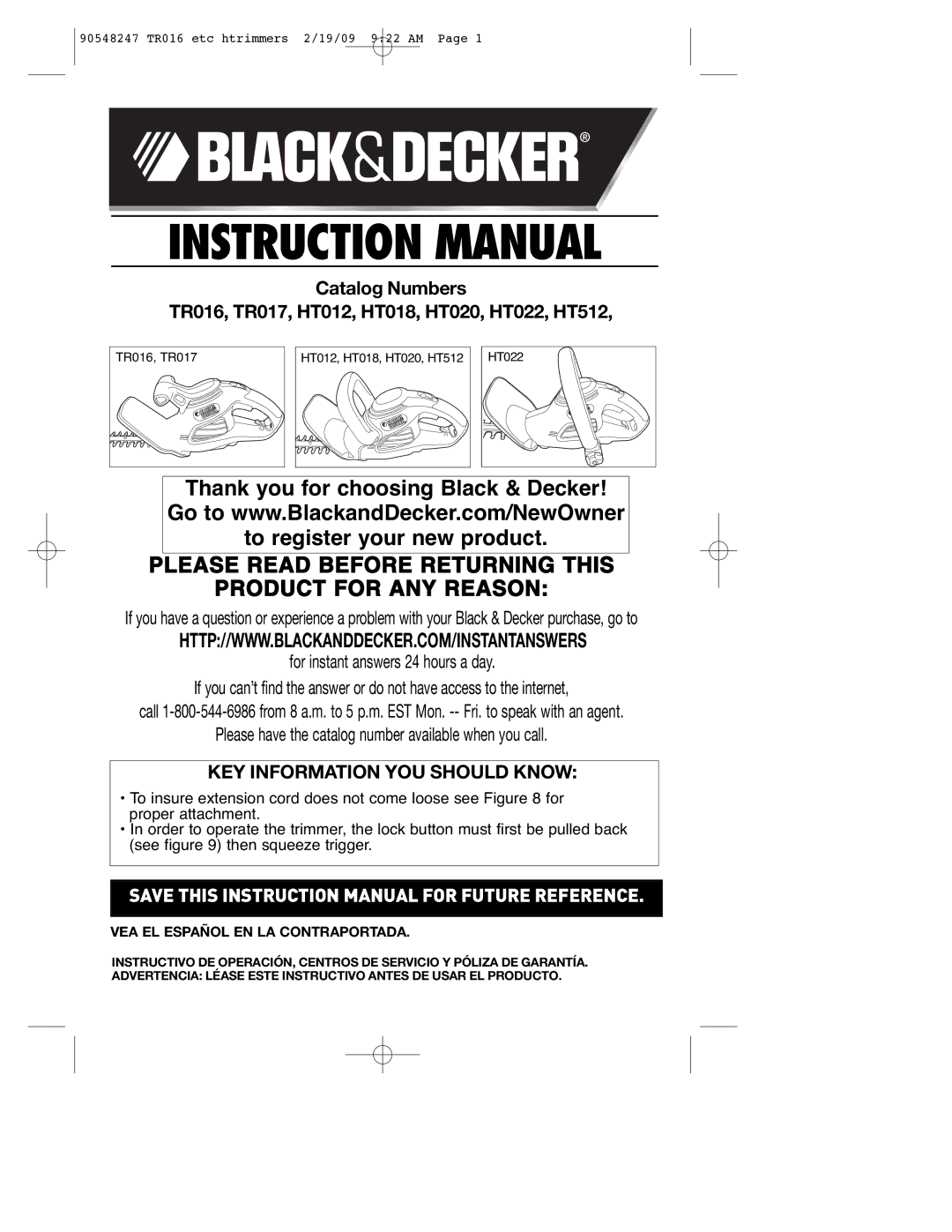 Black & Decker 90548247 instruction manual Please Read Before Returning this Product for ANY Reason 