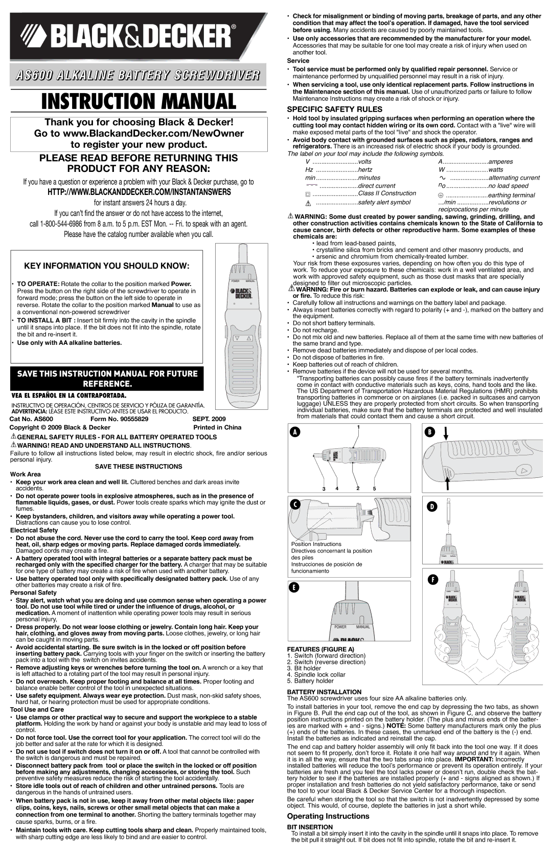 Black & Decker 90555829 instruction manual Specific Safety Rules, Operating Instructions 