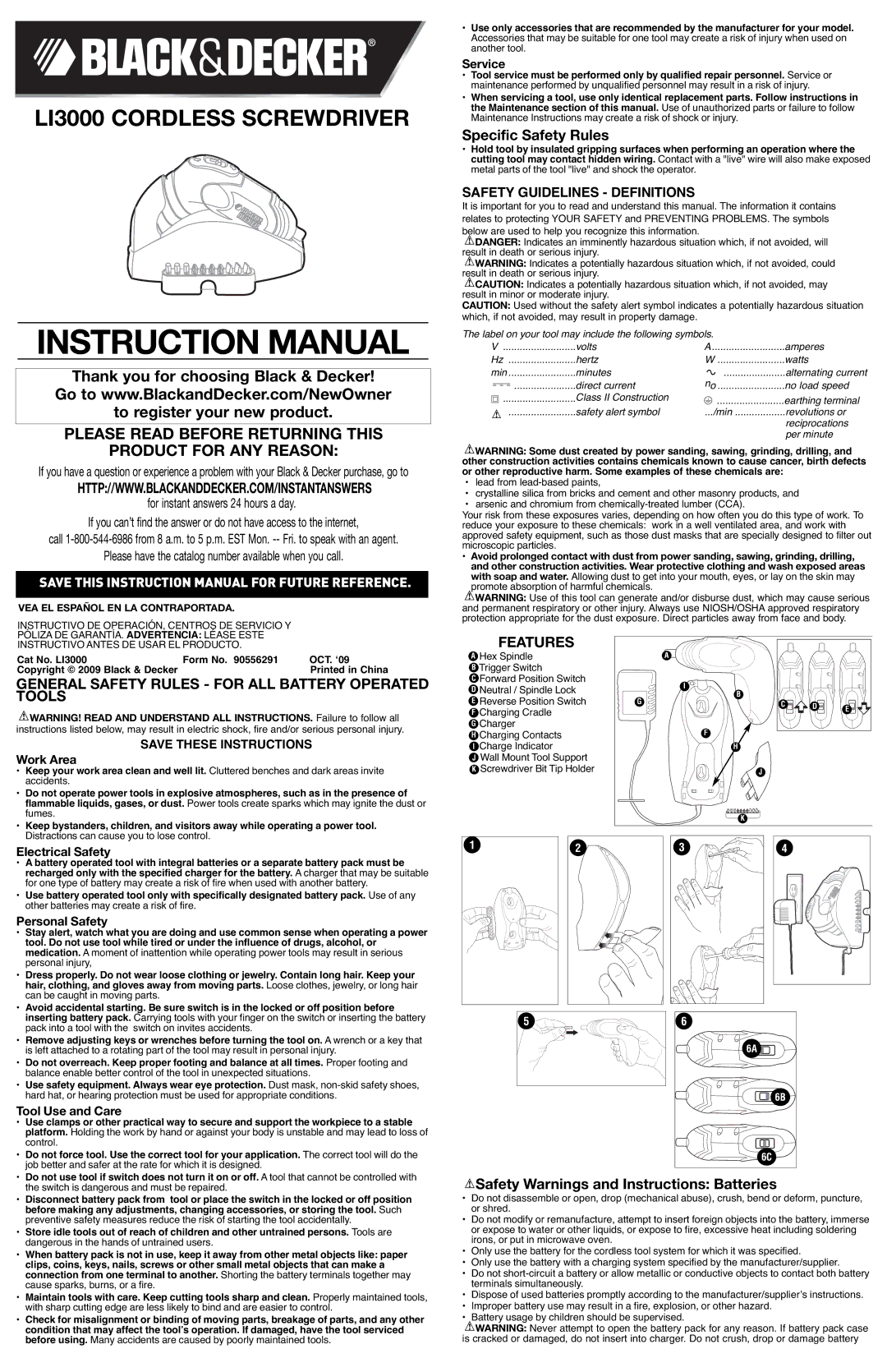 Black & Decker 90556291 instruction manual Specific Safety Rules, Safety Warnings and Instructions Batteries 