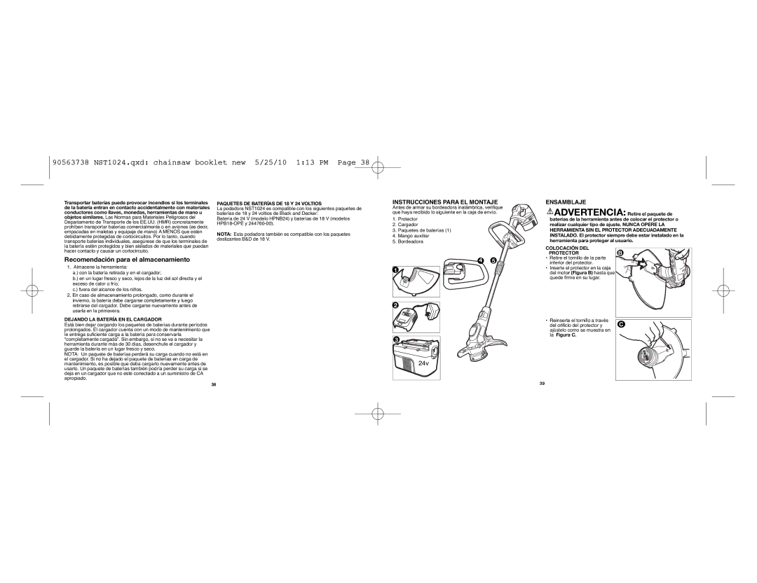 Black & Decker NST1024, 90563738, AF-100 Instrucciones Para EL Montaje, Ensamblaje, Paquetes DE Baterías DE 18 Y 24 Voltios 