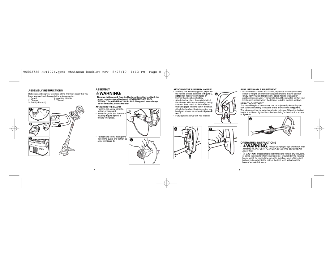 Black & Decker NST1024, 90563738, AF-100 instruction manual Assembly Instructions, Operating Instructions 